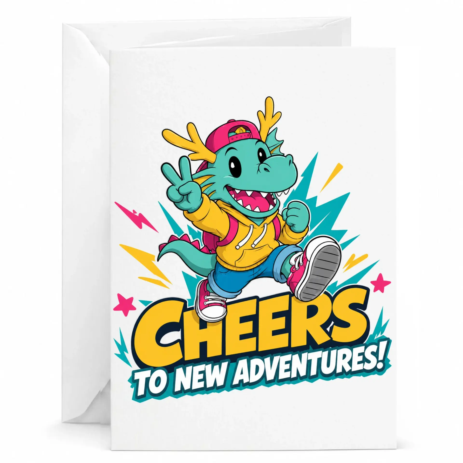 Greeting Card Cheers to New Featuring Cool Dragon Character
