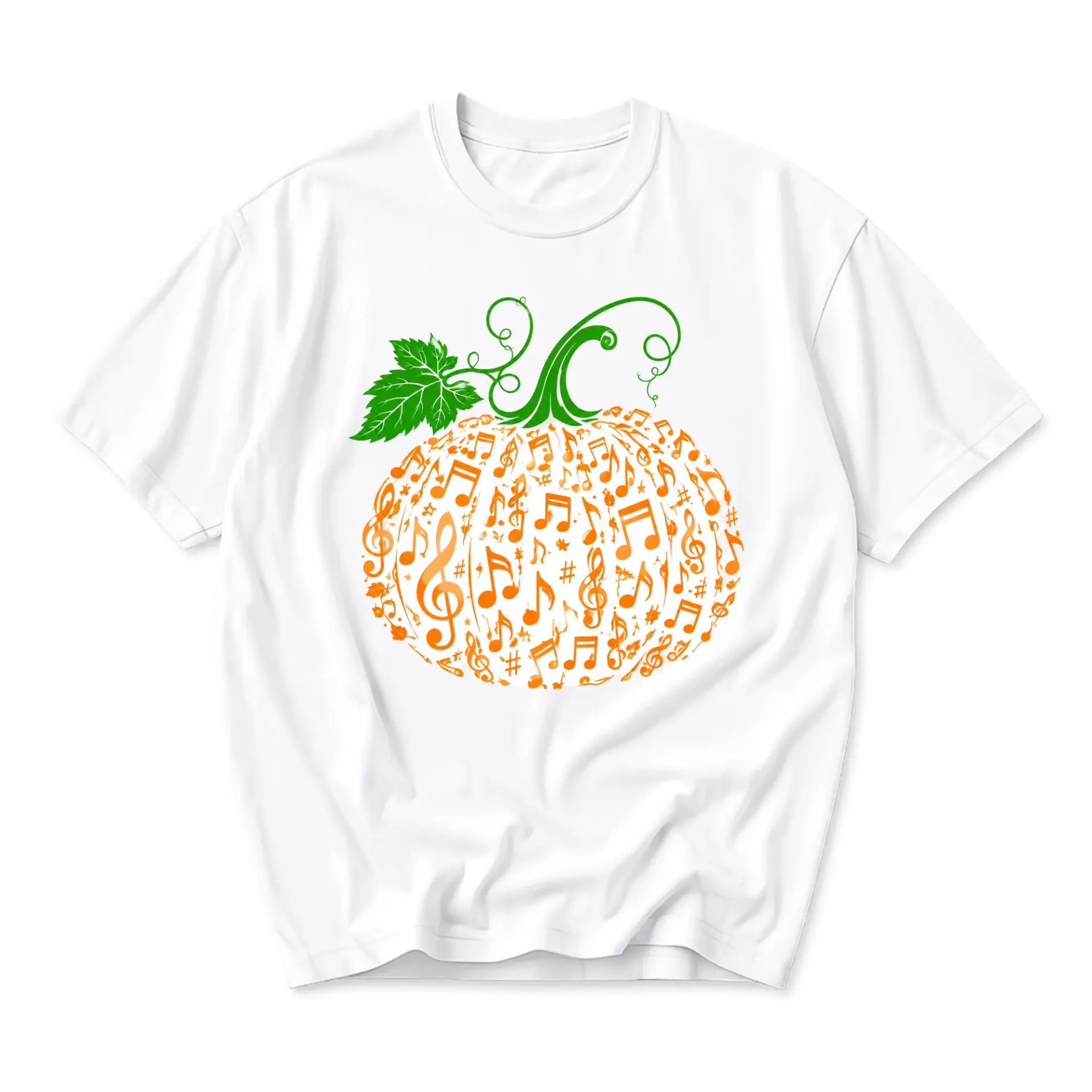 Graphic Tee Musical Pumpkin Autumn Fall Harvest Music Lover Unisex Crew Neck Short Sleeve Soft Cotton Blend Shirt
