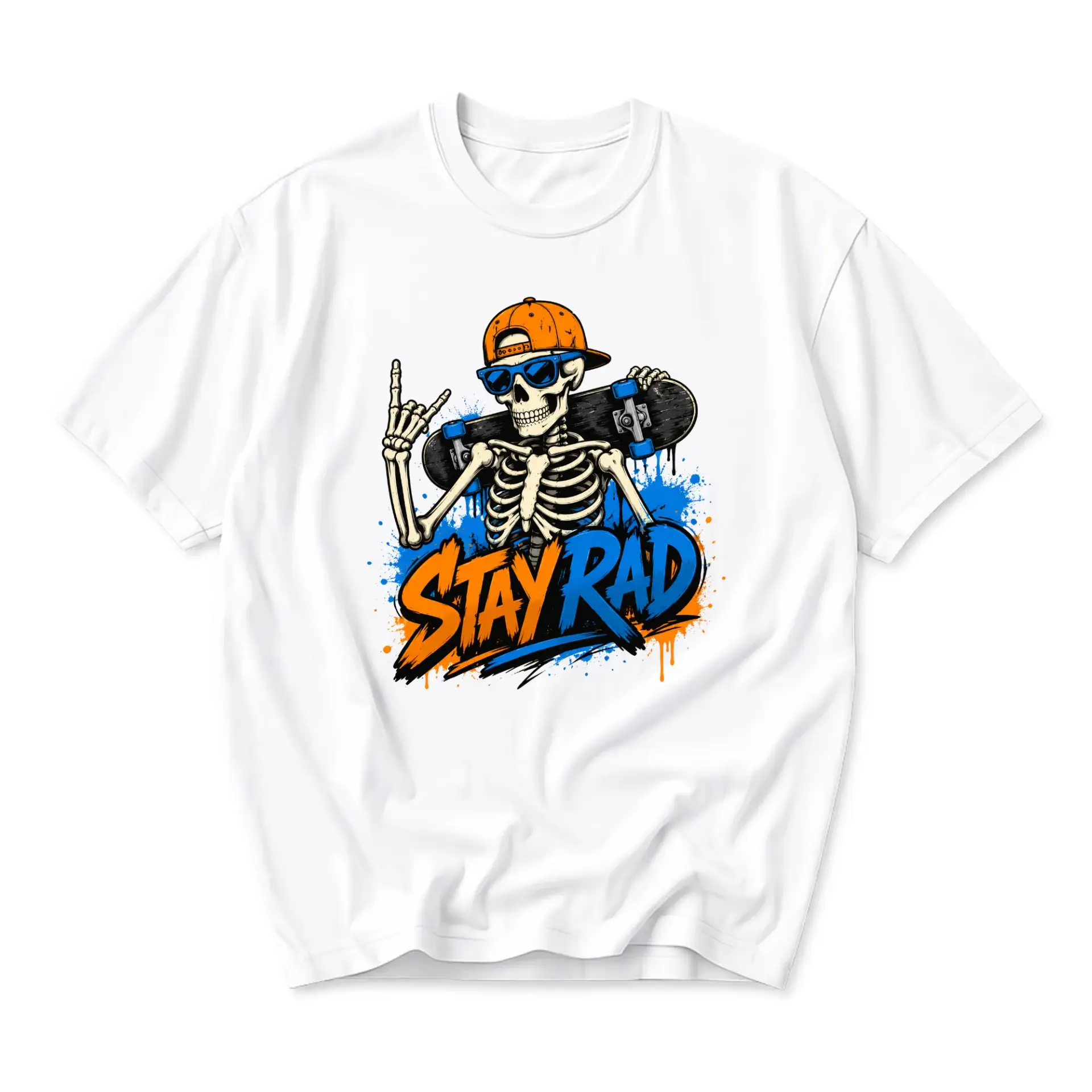 Graphic Tee Stay Rad Skeleton Skater Unisex Crew Neck T-Shirt Artistic Urban Casual Streetwear Top for Everyday Wear