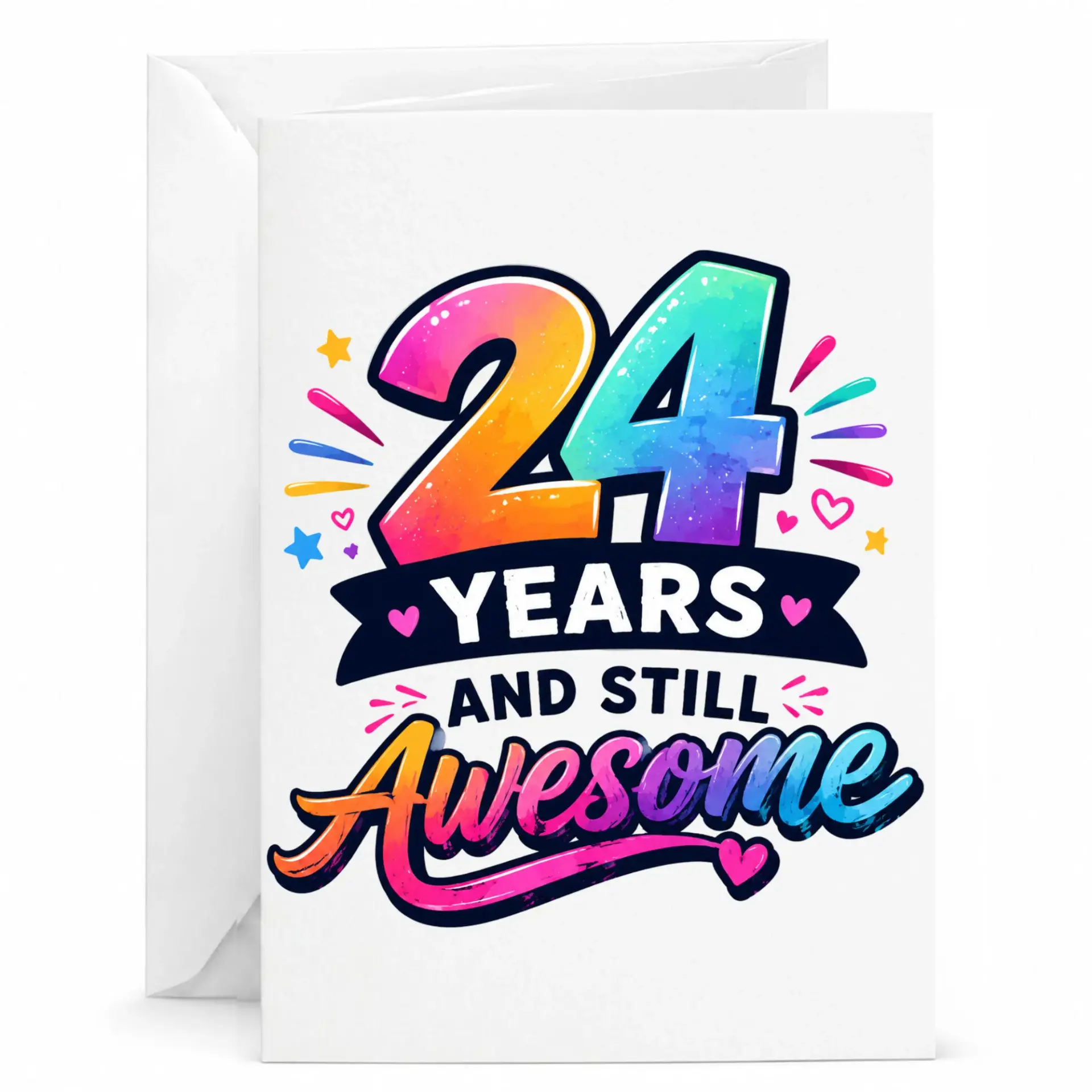 Birthday Card 24 Years and Still Awesome Colorful Typography Greeting Card for Twenty Fourth Anniversary Celebration