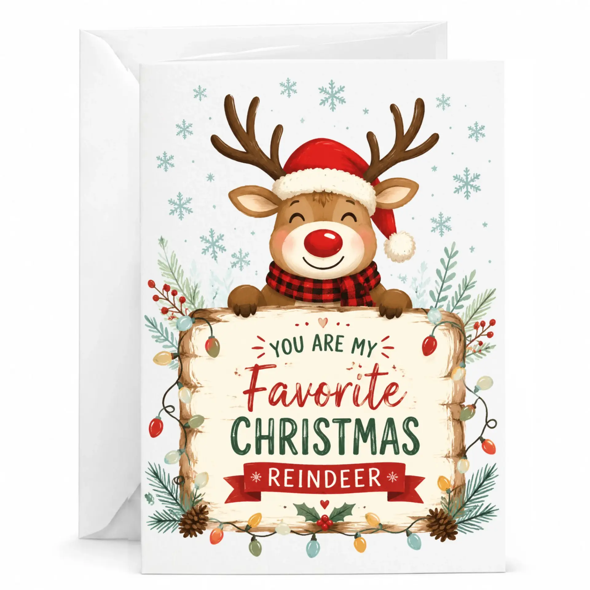 Funny Reindeer Christmas Greeting Card Featuring Holiday Illustration and Festive Season Message for Seasonal Wishes