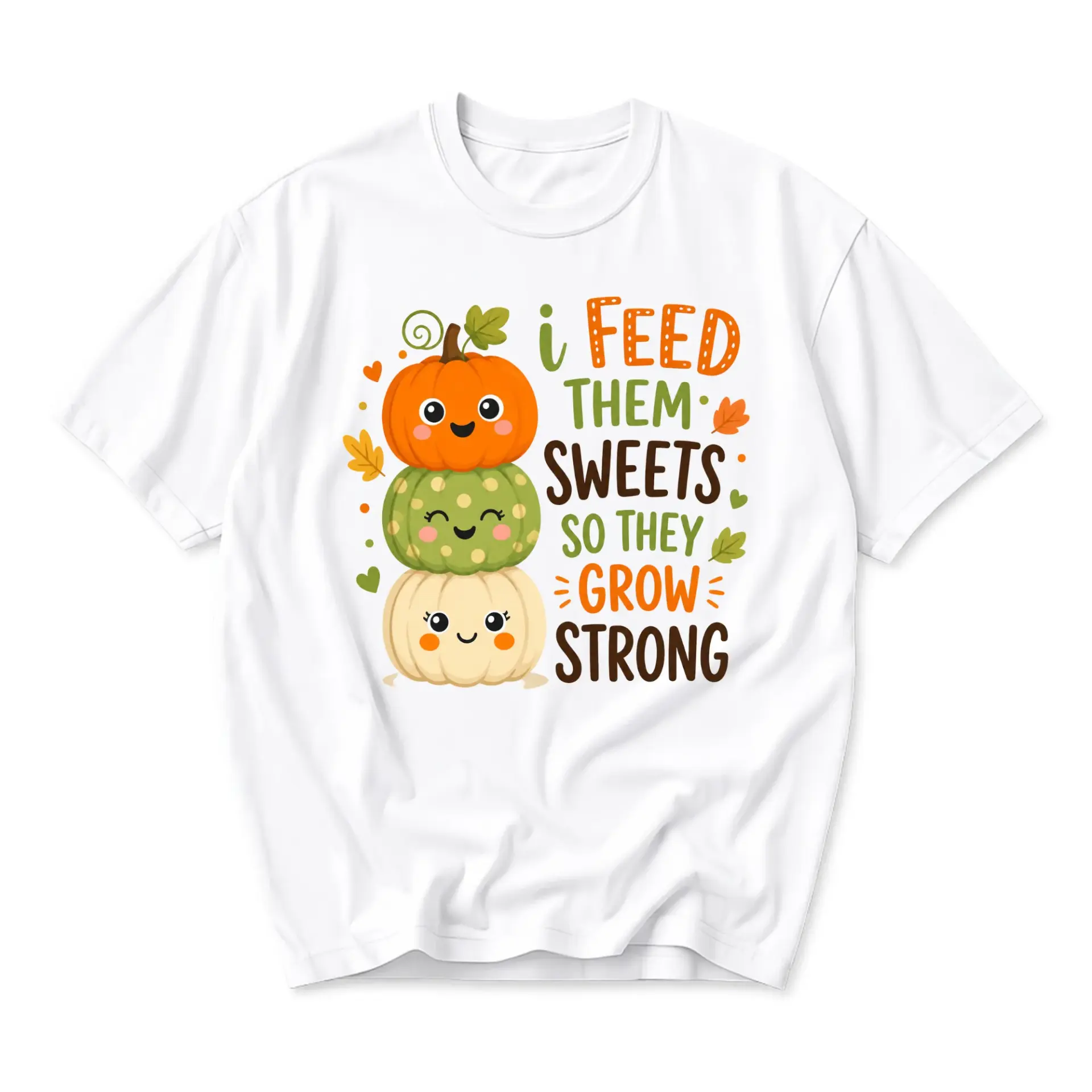Graphic Tee I Feed Them Sweets so They Grow Strong Cute Pumpkin Stack Print Unisex Crew Neck Casual Everyday Shirt