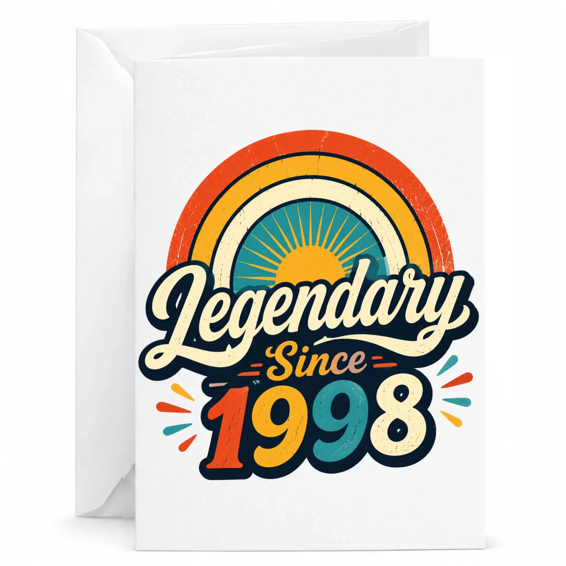 Birthday Card Legendary Since 1998 Vintage Style Retro Sunset Greeting Card with Envelope for Milestone Celebration