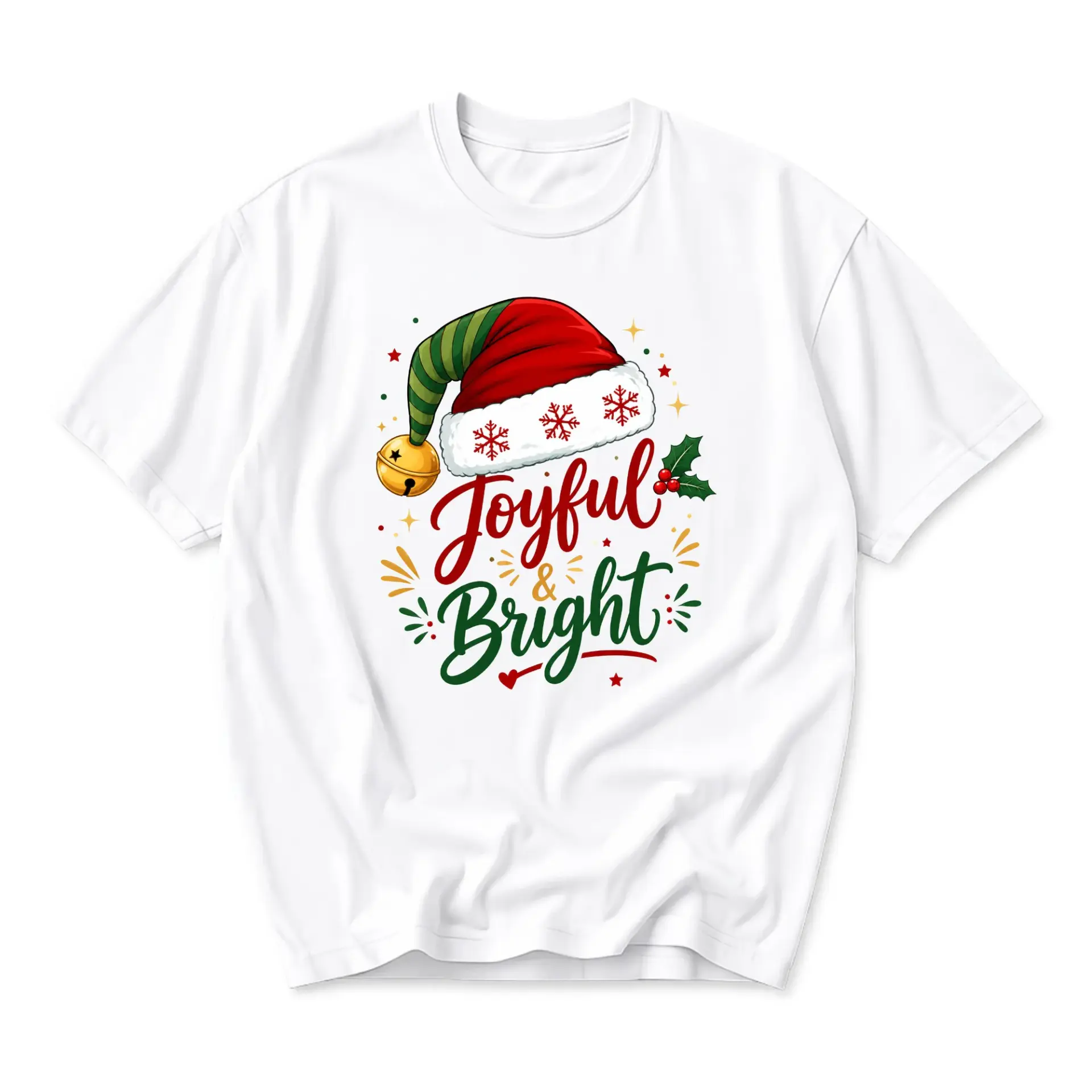 Graphic Tee Joyful and Bright Christmas Holiday Shirt Unisex Crew Neck Comfortable Cotton Blend Casual Graphic Print