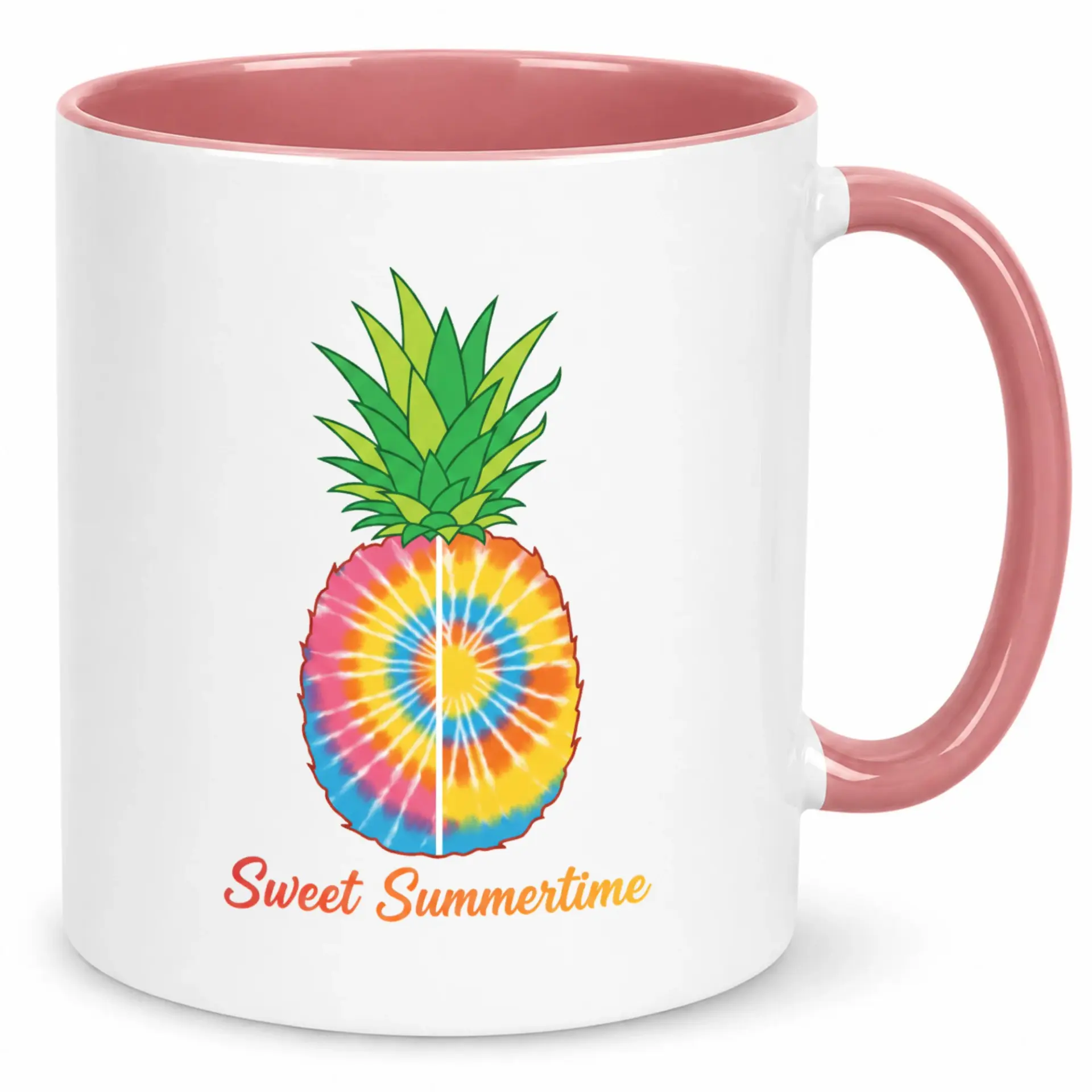 Sweet Summertime Tie-Dye Pineapple Coffee Mug, Vibrant Tropical Design Ceramic Drinkware, 11oz or 15oz Glossy Beverage Cup