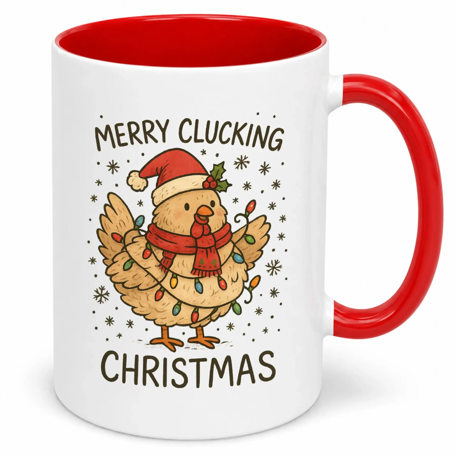 Funny Chicken Christmas Coffee Mug with Humorous 'merry Clucking Christmas' Design, Festive Holiday Ceramic Drinkware for Seasonal Cheer