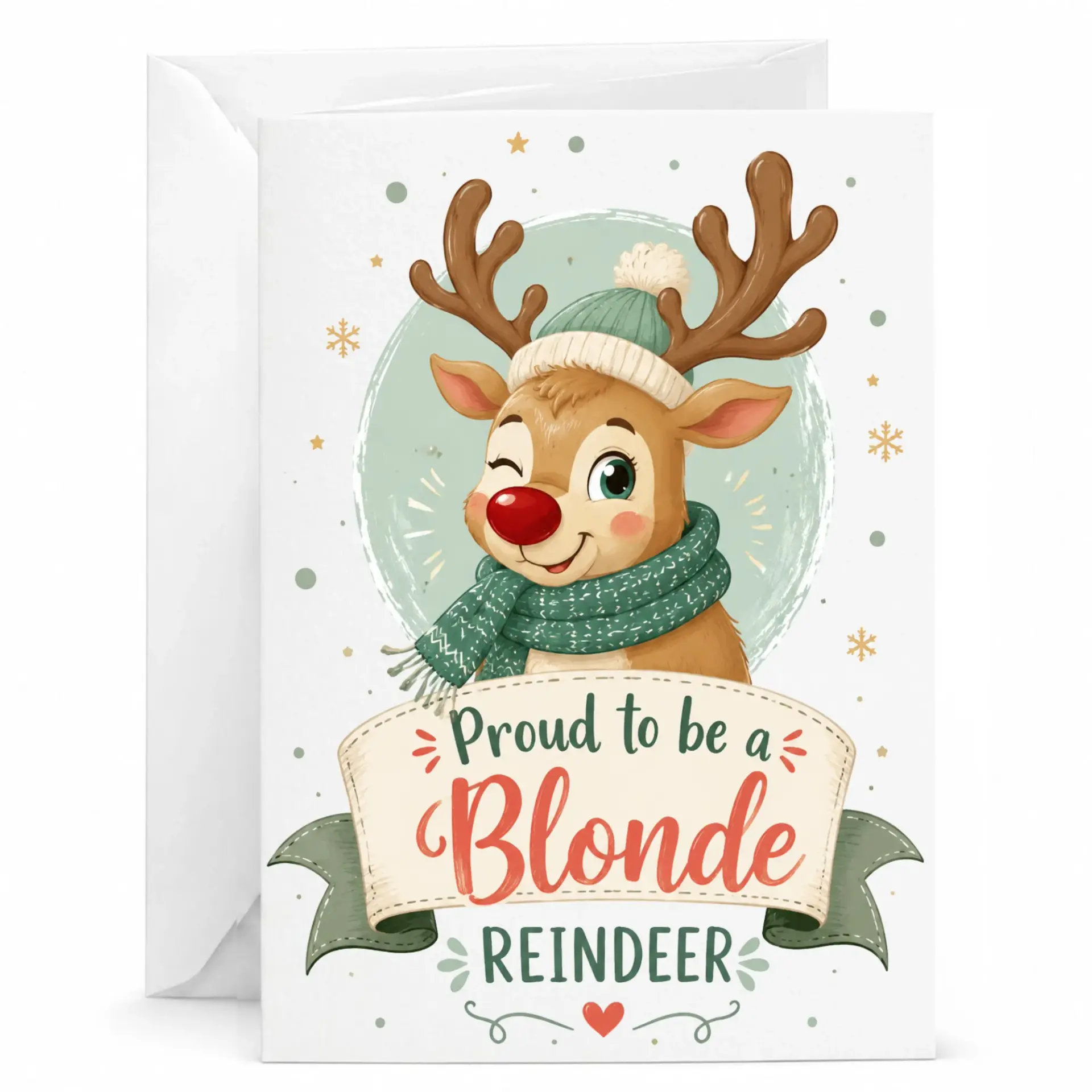 Funny Reindeer Greeting Card Cute Holiday Stationery Featuring Winking Character Design for Seasonal Celebrations 5x7 Inches