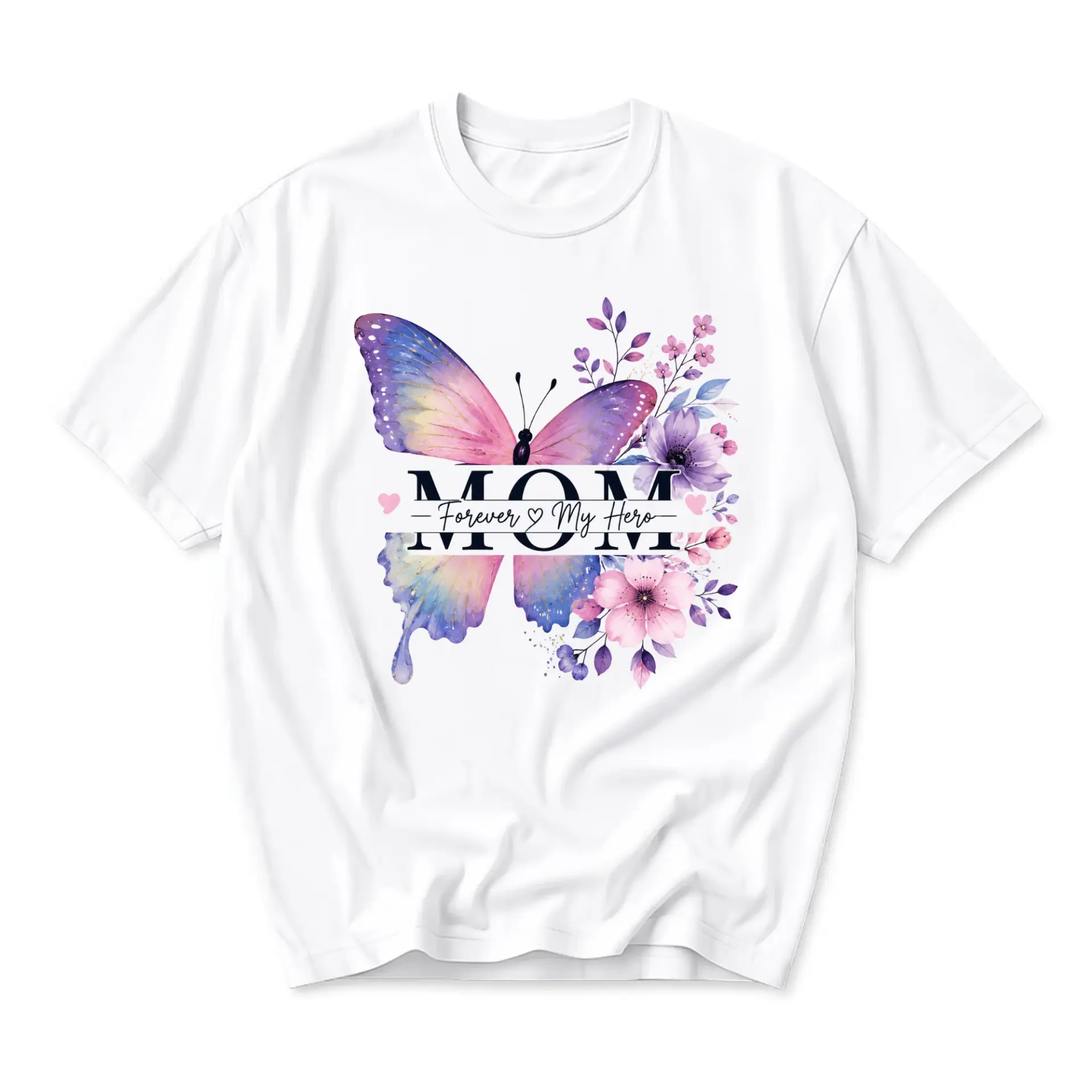 T-shirt Mom Forever My Hero Butterfly Floral Graphic Print Casual Everyday Crew Neck Unisex Short Sleeve Tee Top