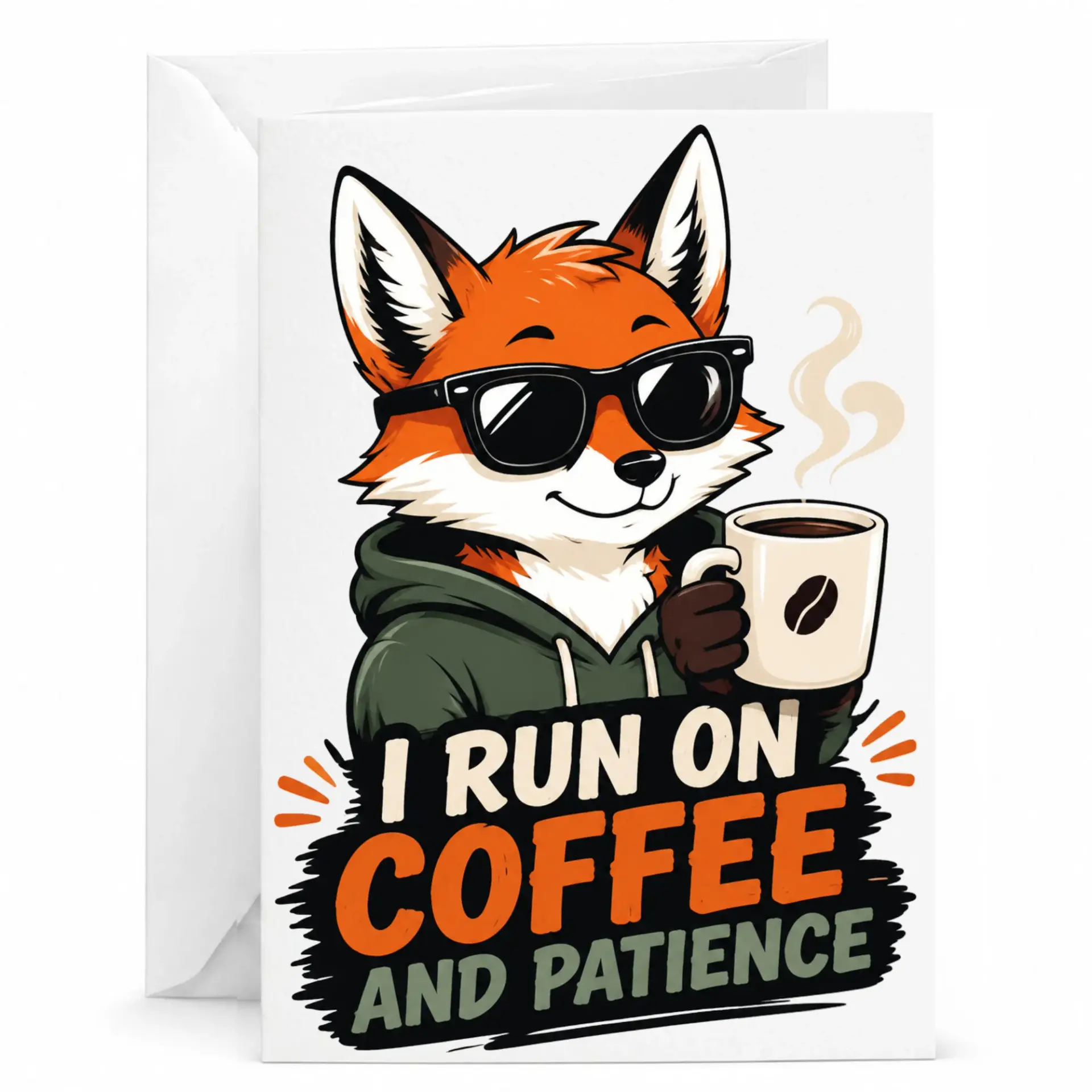 Funny Fox Greeting Card I Run on Coffee and Patience Cute Animal Coffee Lover Stationery for Any Occasion 5x7
