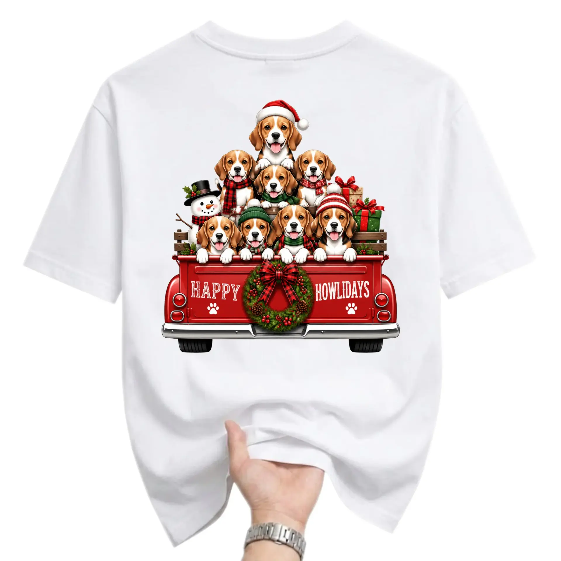 Graphic Tee Happy Howlidays Beagle Dog Christmas Shirt Unisex Casual Crew