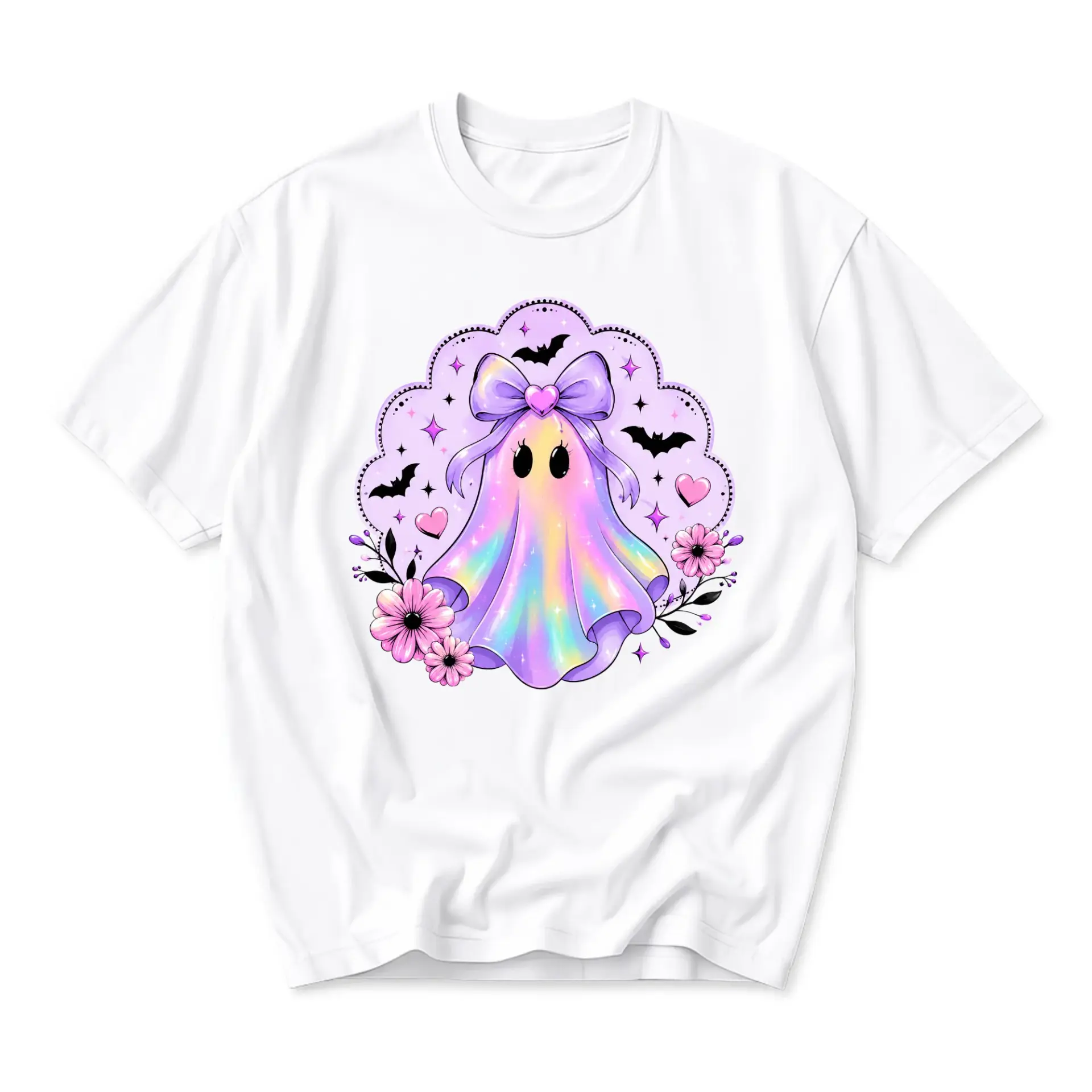 Graphic Tee Cute Pastel Ghost T-Shirt Kawaii Spooky Aesthetic Apparel for Women and Men Casual Cotton Crew Neck Top