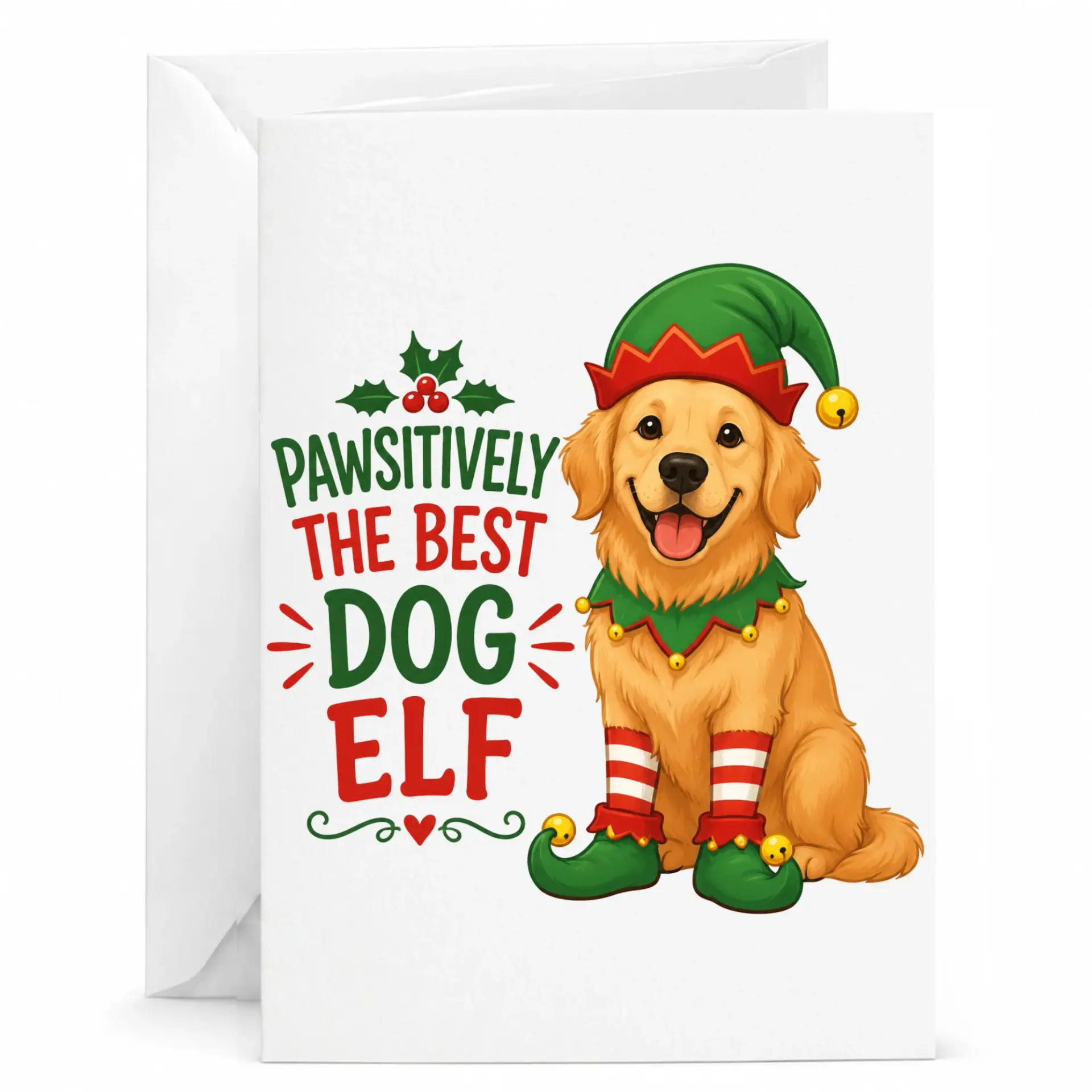 Funny Dog Holiday Greeting Card, Pawsitively the Best Dog Elf Christmas Card for Pet Lovers, Seasonal Note Card