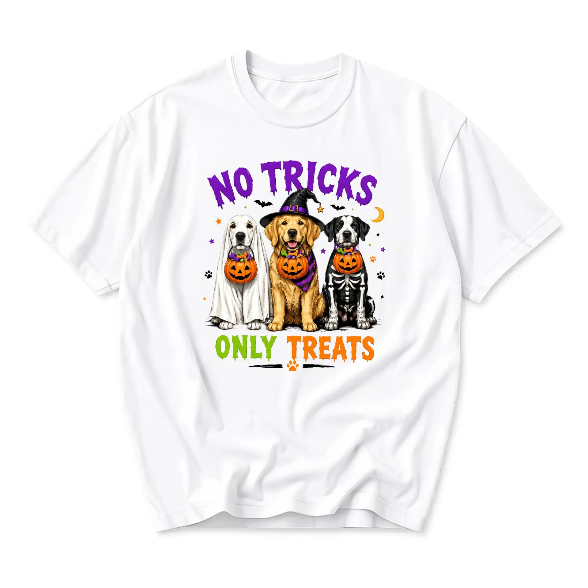Graphic Tee No Tricks Only Treats Halloween Dog Lover Unisex T-Shirt Funny Cute Canine Apparel for Casual Autumn Wear
