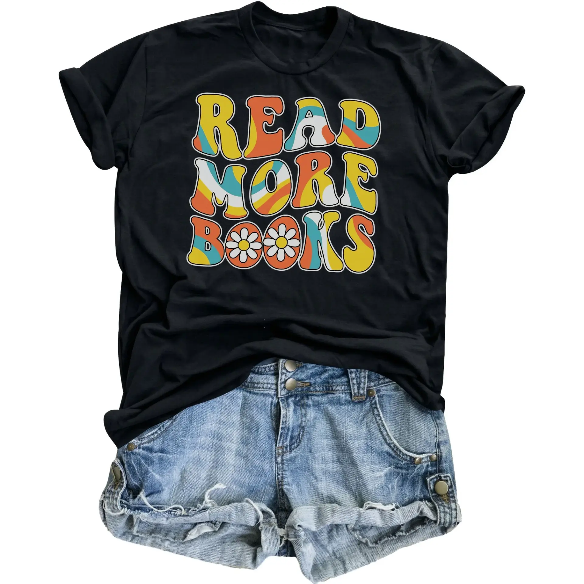Graphic Tee Read More Books Retro Style Unisex Cotton Shirt for Readers and Book Lovers Casual Apparel Everyday