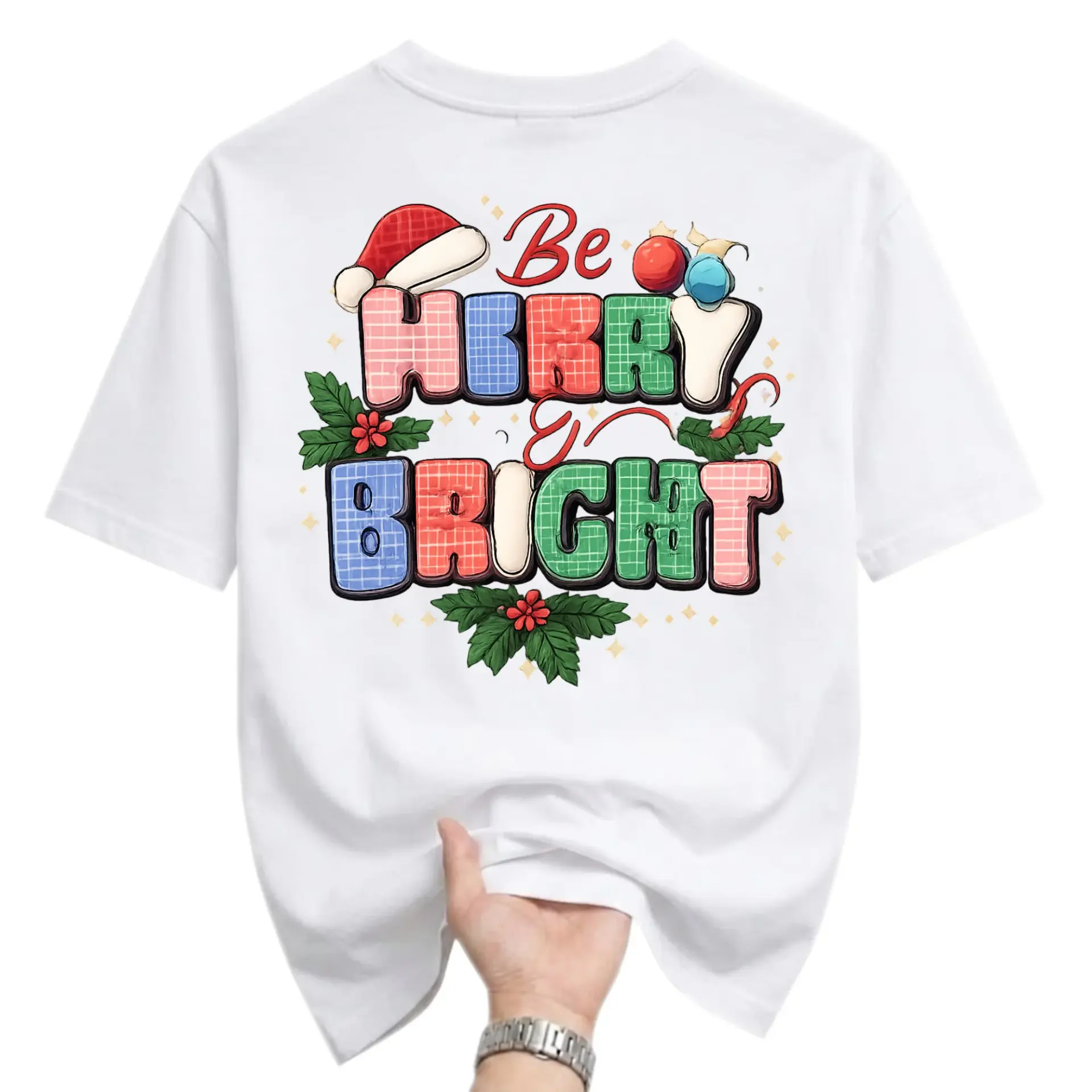 T-shirt Be Merry and Bright Graphic Holiday Apparel Casual Unisex Crew Neck