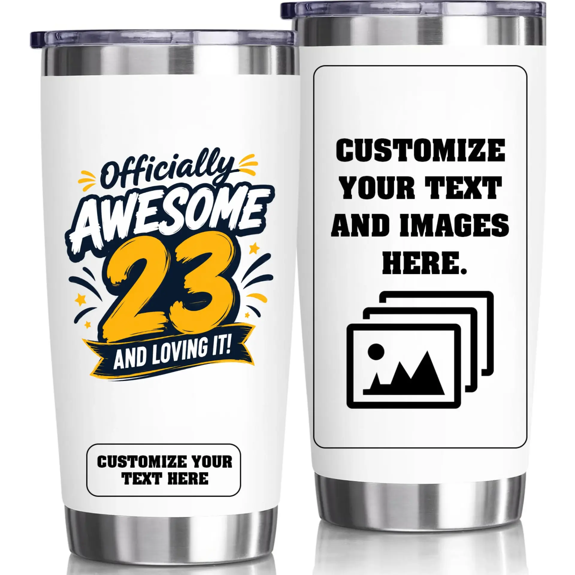 Stainless Steel Tumbler 20oz Officially Awesome 23 Personalized Travel Cup for Hot and Cold Beverage Mug for Office
