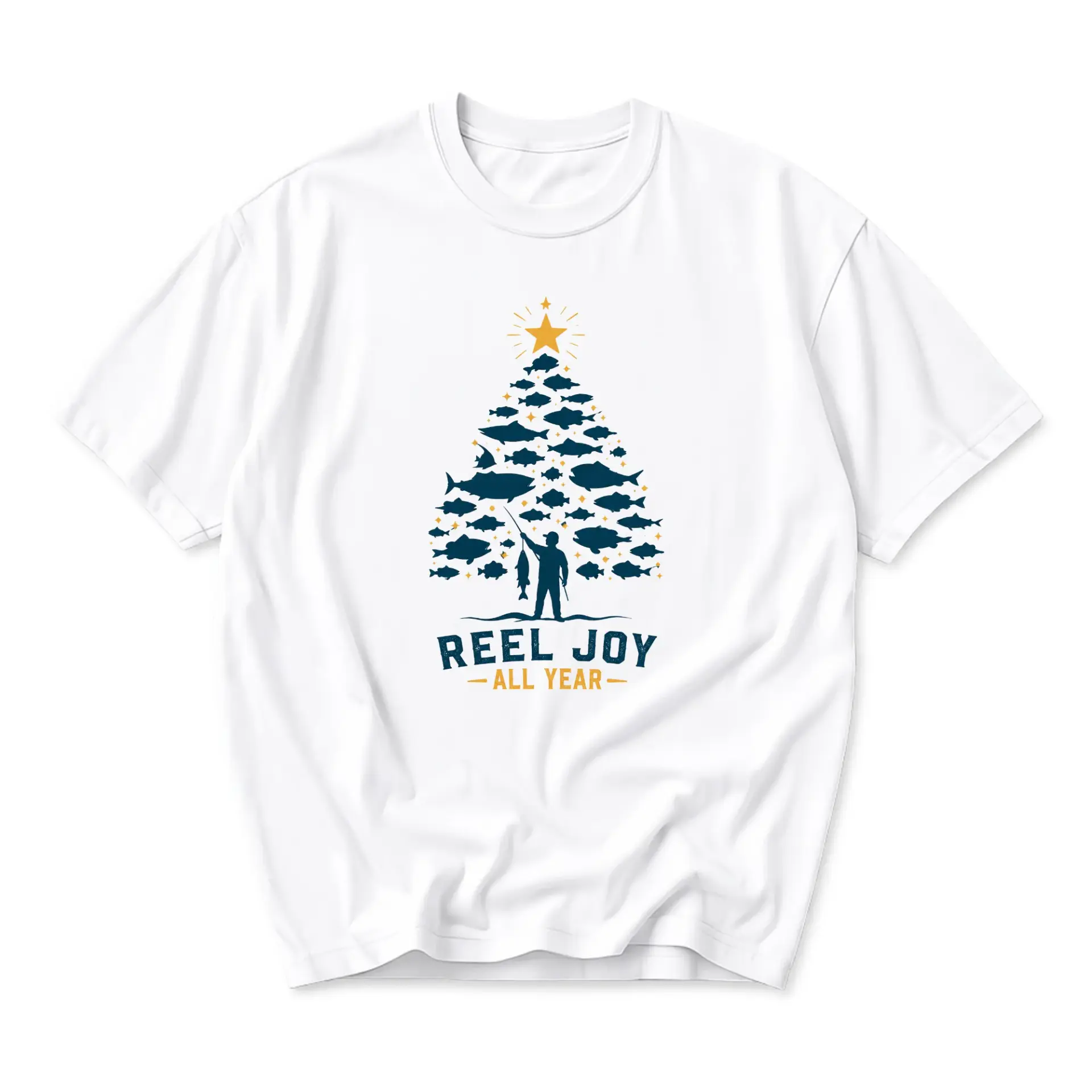 Graphic Tee Reel Joy All Year Fish Christmas Tree Unisex Crew Neck Casual Everyday Short Sleeve Cotton Apparel