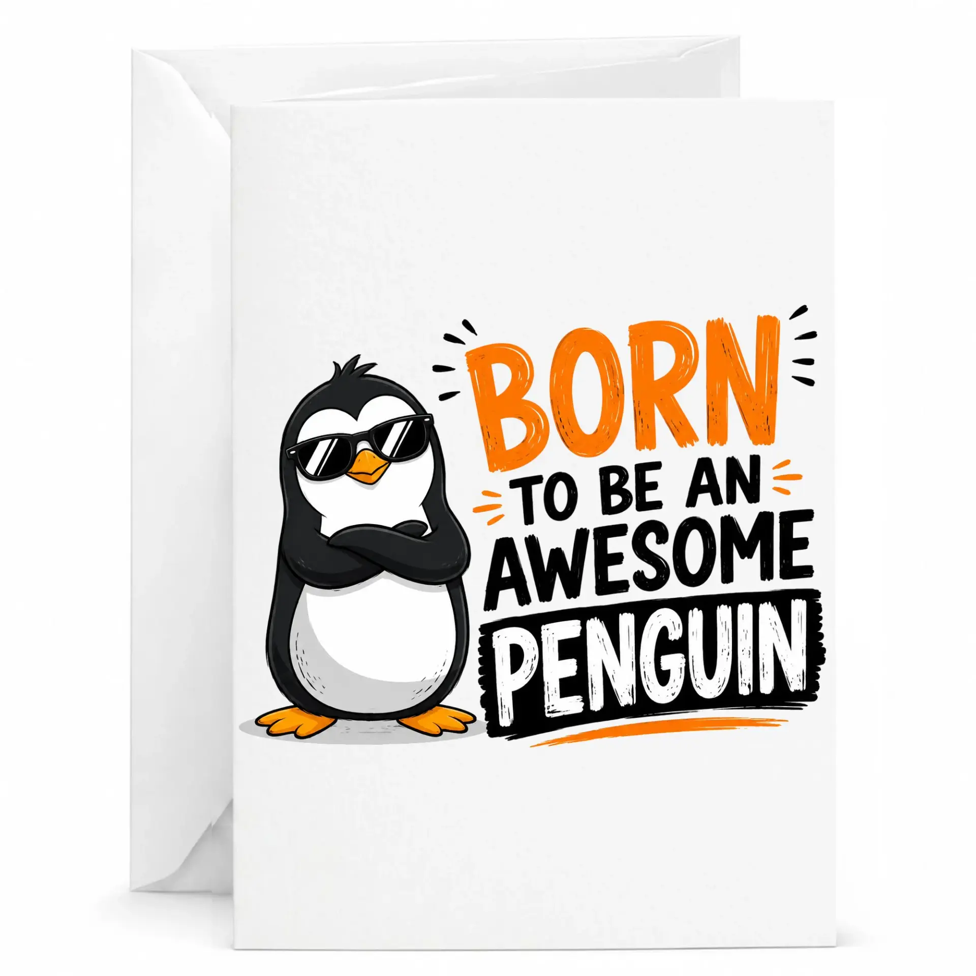 Funny Penguin Birthday Card Born to Be an Awesome Greeting for Friends Family and Loved Ones 5x7 Inches