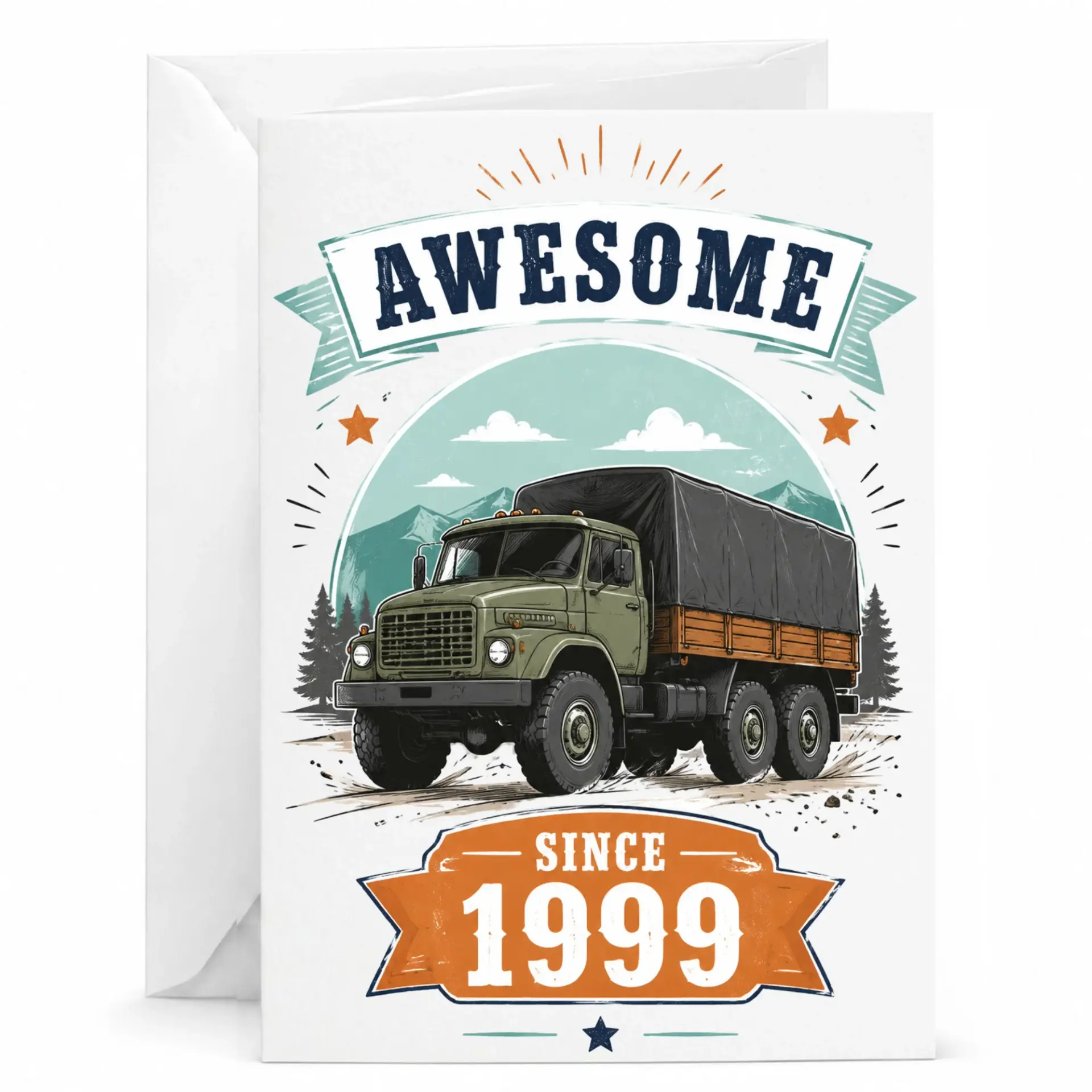 Birthday Card Awesome Since 1999 Vintage Truck Design Greeting Card for Milestone Celebration with Matching Envelope