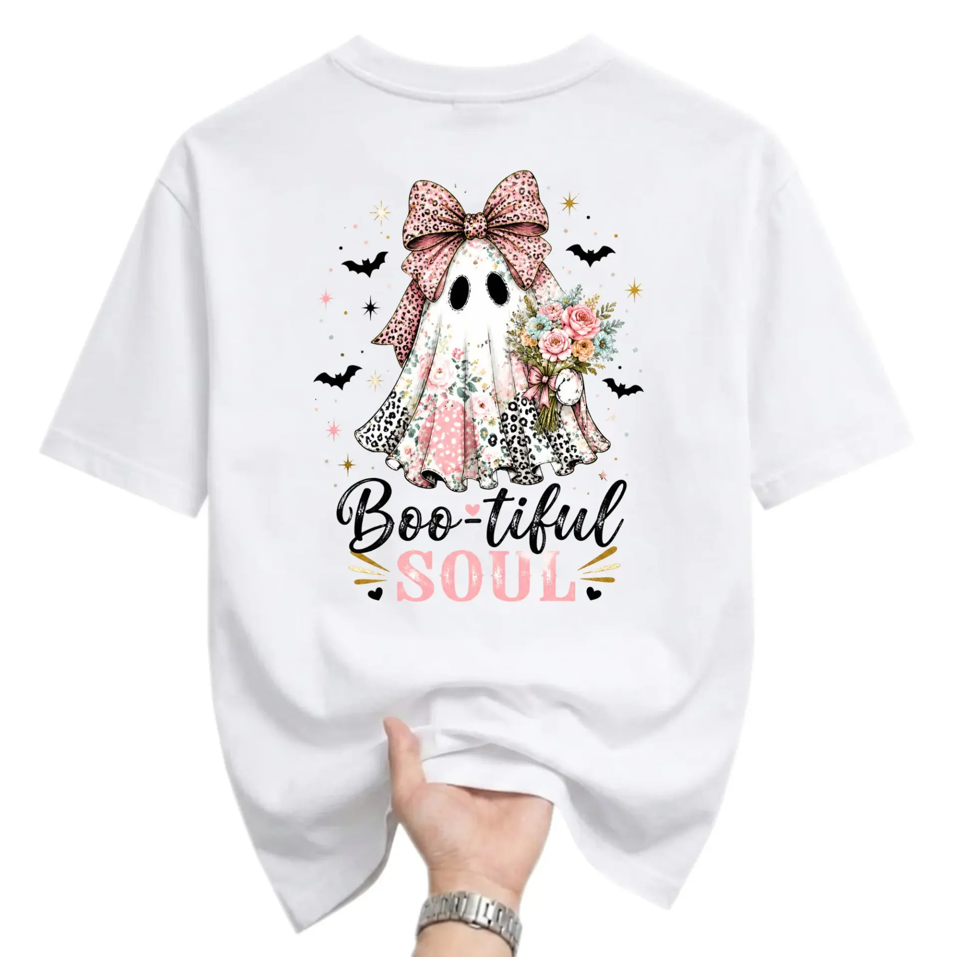 Graphic Tee Boo-Tiful Soul Ghost Floral Print Shirt Unisex Casual Crew Neck Soft Cotton Blend Summer Autumn Top
