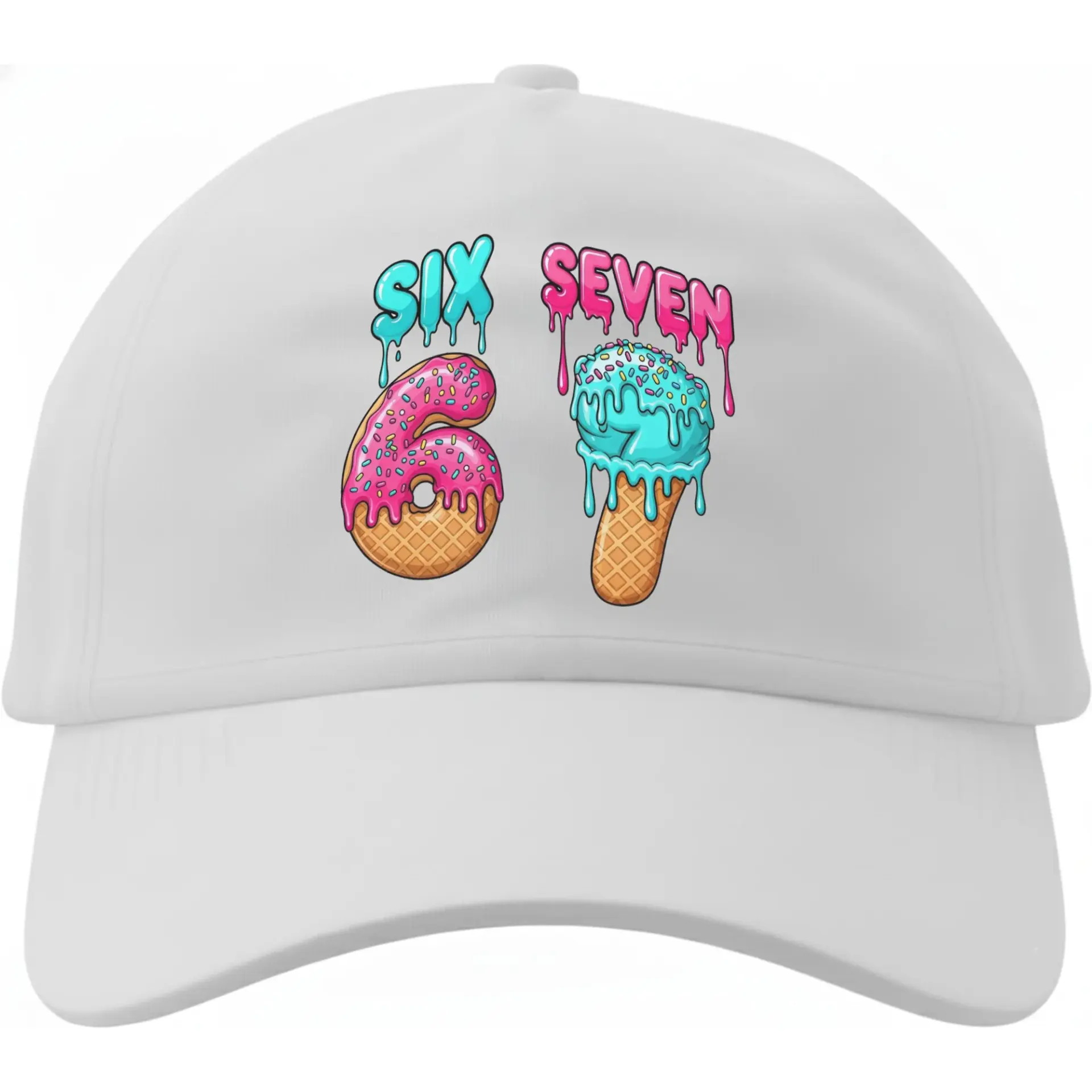 Baseball Cap Featuring Dripping Donut and Ice Cream Graphic Number Design for Casual Everyday Style and Outdoor Wear