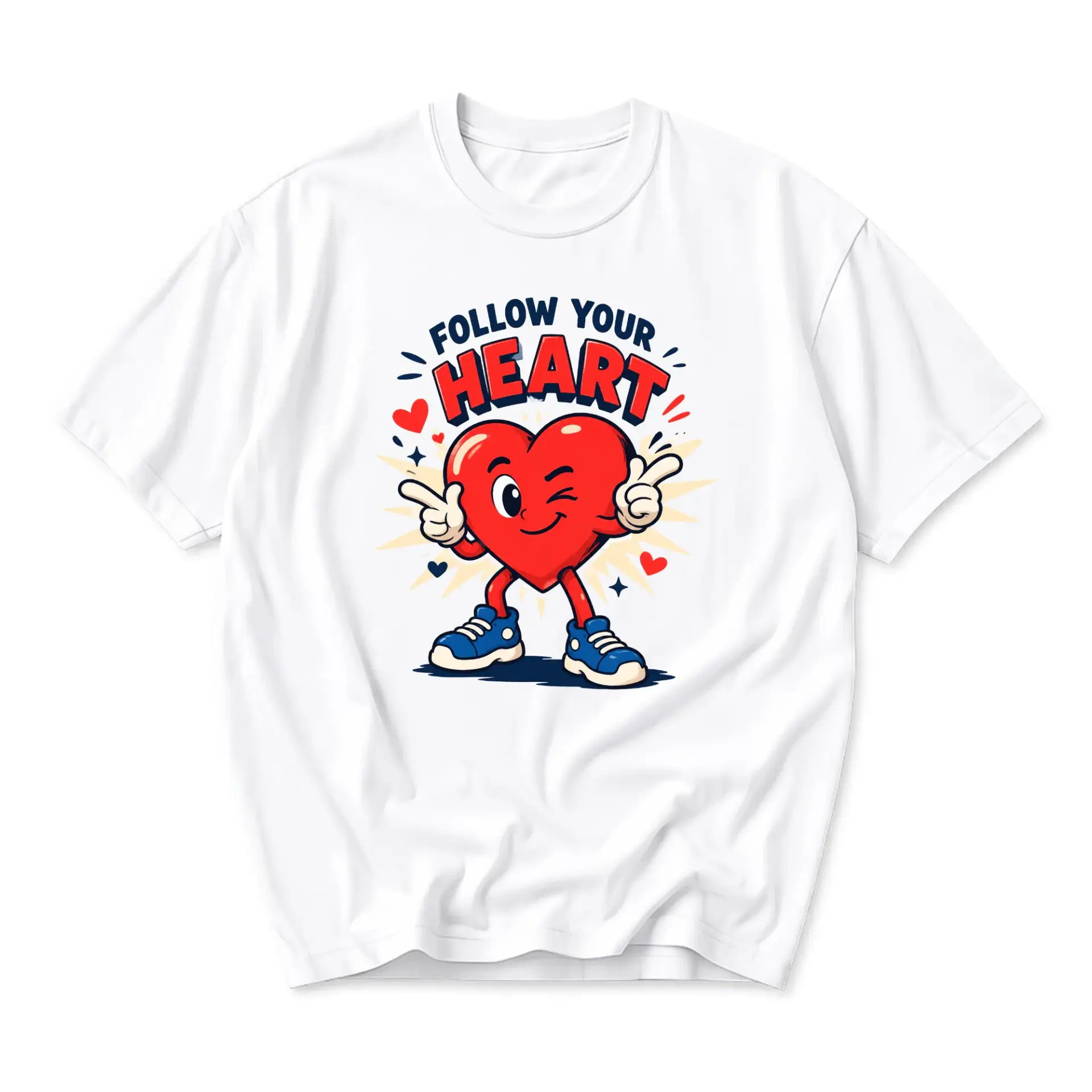Graphic Tee Follow Your Heart Retro Cartoon Style Unisex Crew Neck Short Sleeve Shirt for Casual Daily Wear
