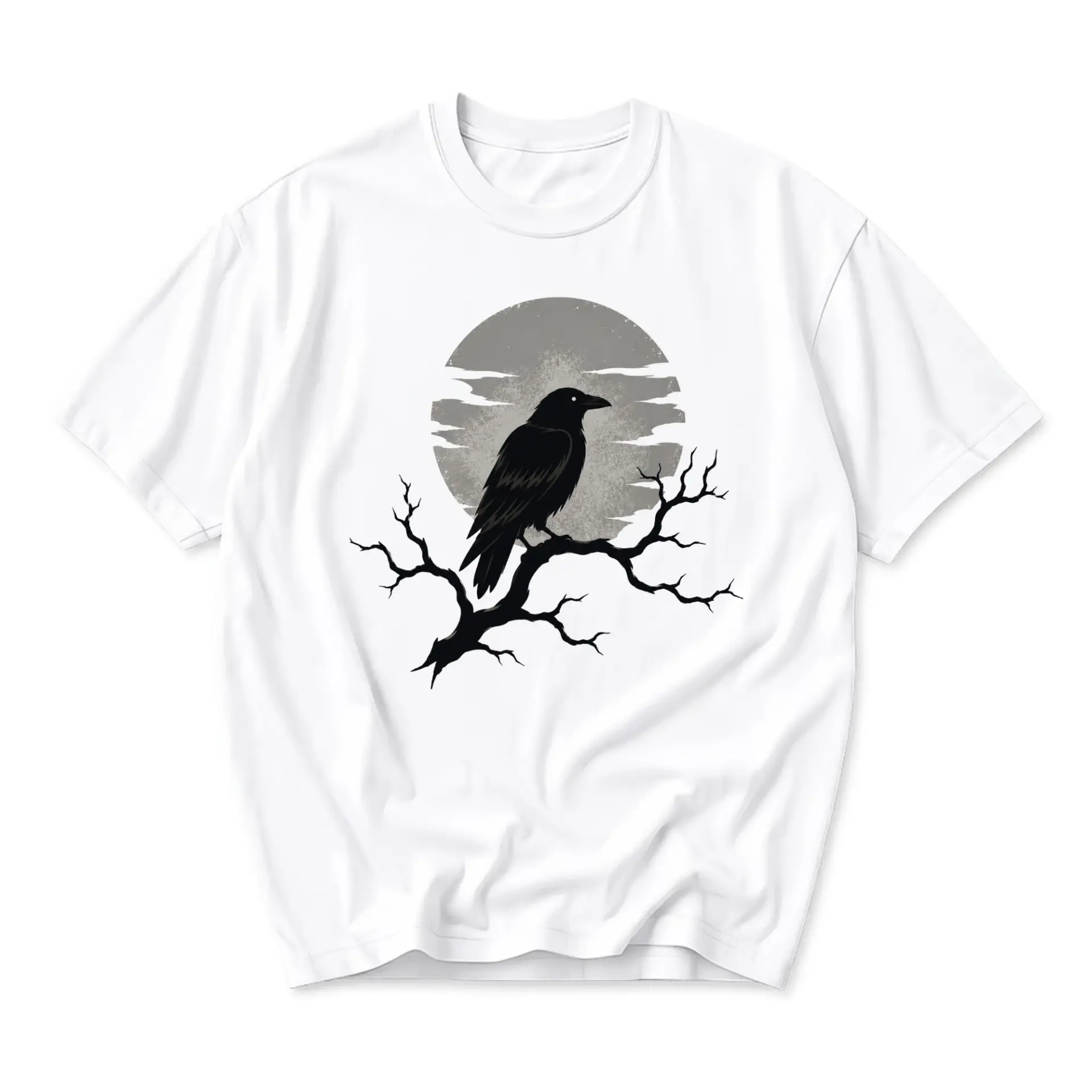 Graphic Tee Raven on a Branch T-Shirt Nature Inspired Bird Illustration Casual Crew Neck Unisex Apparel for Everyday