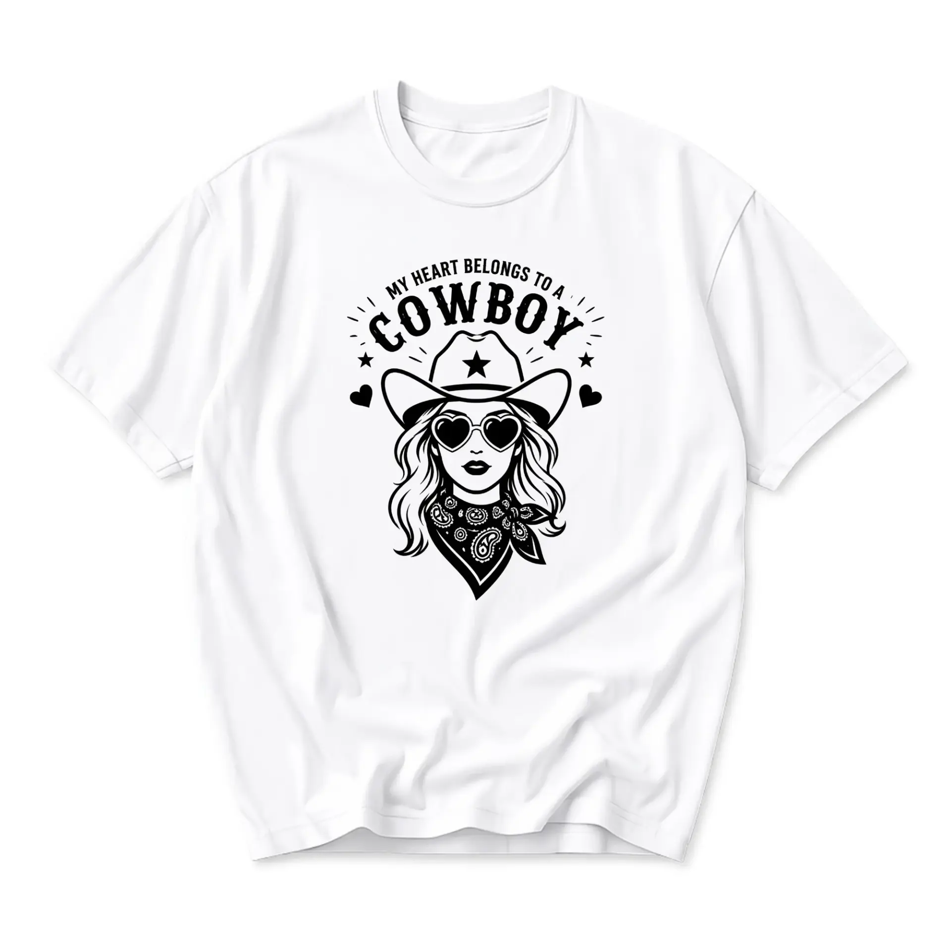 Graphic Tee My Heart Belongs to a Cowboy Western Style Unisex Crew Neck Short Sleeve Casual Fashion Shirt