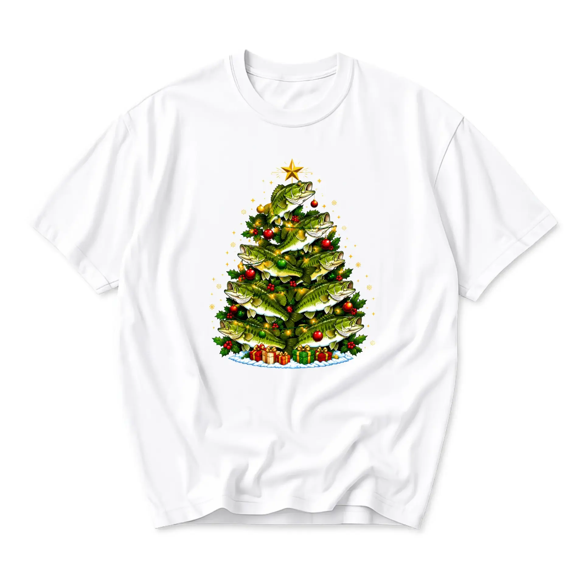 Funny Shirt Fishing Christmas Tree Graphic Tee Seasonal Holiday Apparel for Outdoorsmen and Enthusiasts