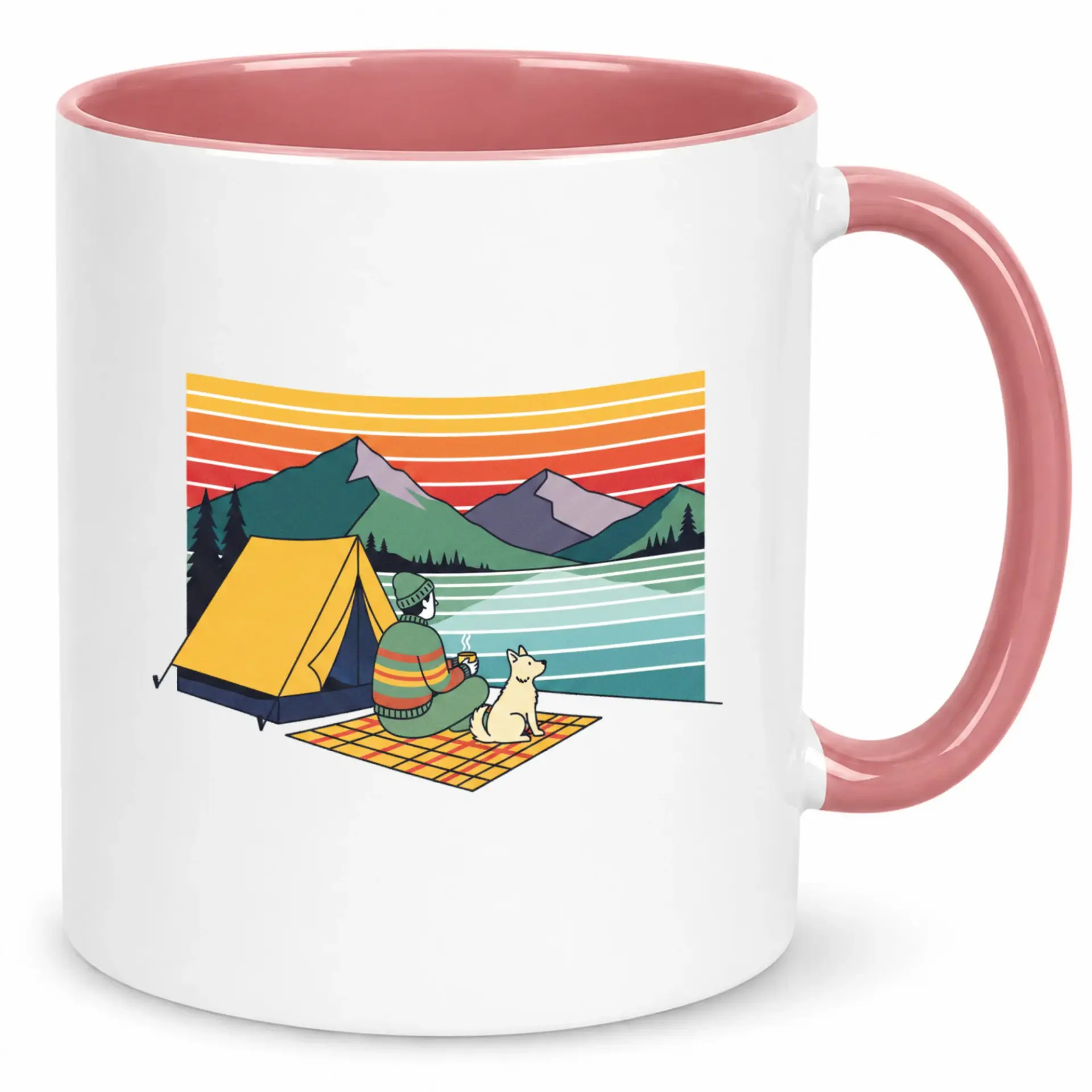 Camping Retreat Coffee Mug with Scenic Lake and Mountain Illustration, Durable Ceramic Tea Cup for Outdoor Enthusiasts, 11oz or 15oz Size