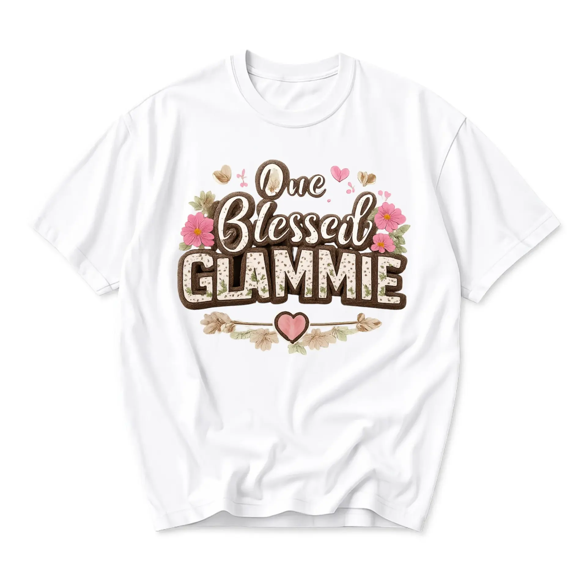 T-shirt One Blessed Glammie Graphic Tee Floral Heart Design Unisex Casual
