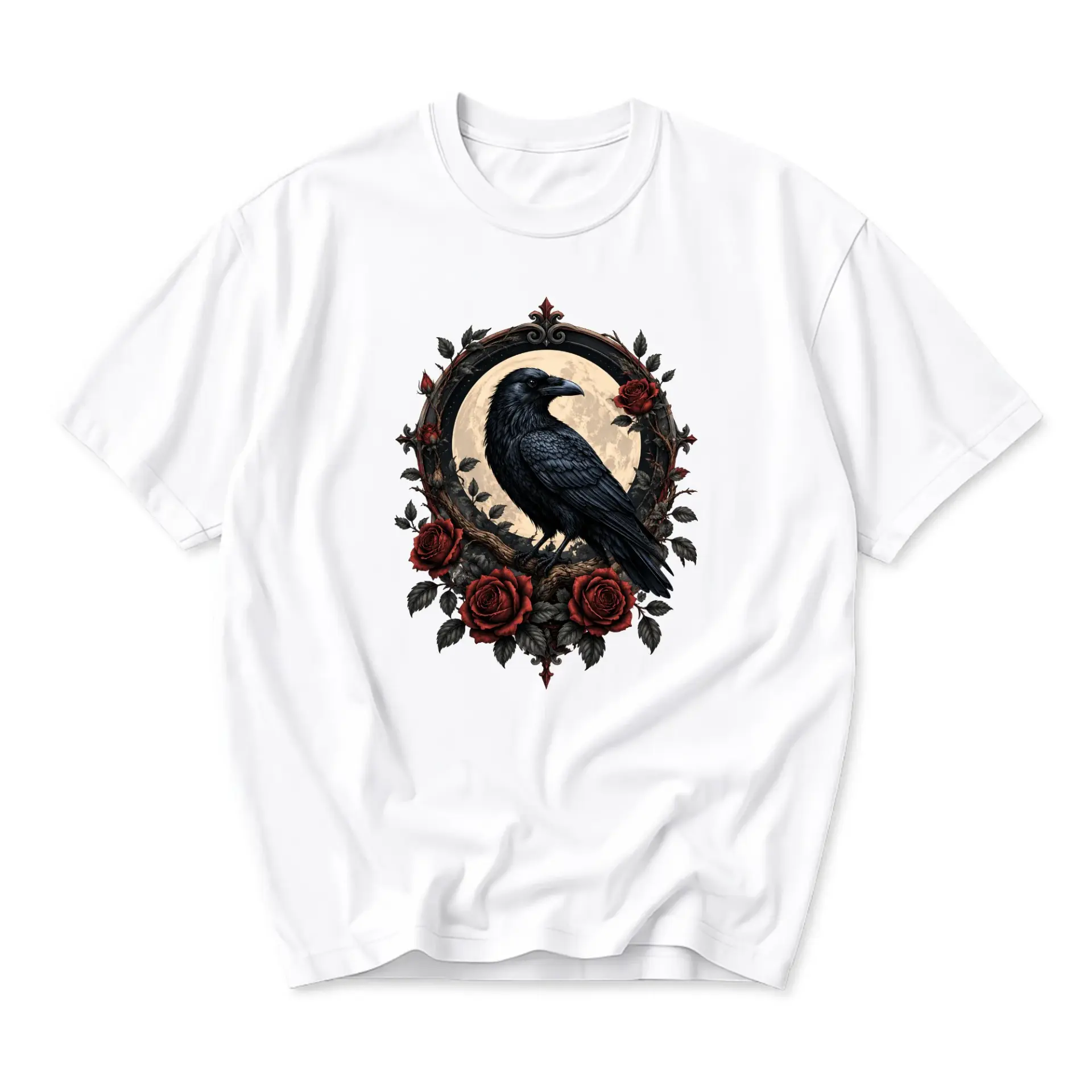 Graphic Tee Gothic Raven Floral Art Print Short Sleeve Unisex Crew Neck Casual Everyday Fashion Cotton Blend Shirt