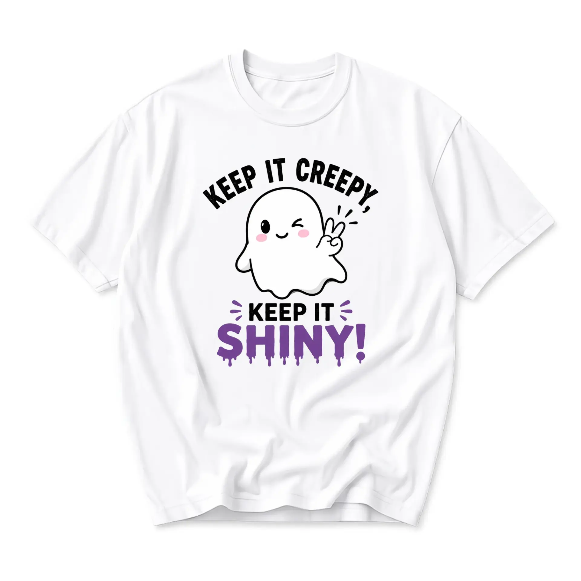 Graphic Tee Keep It Creepy Keep It Shiny Cute Ghost Illustration Unisex Crew Neck Short Sleeve Cotton Casual Shirt