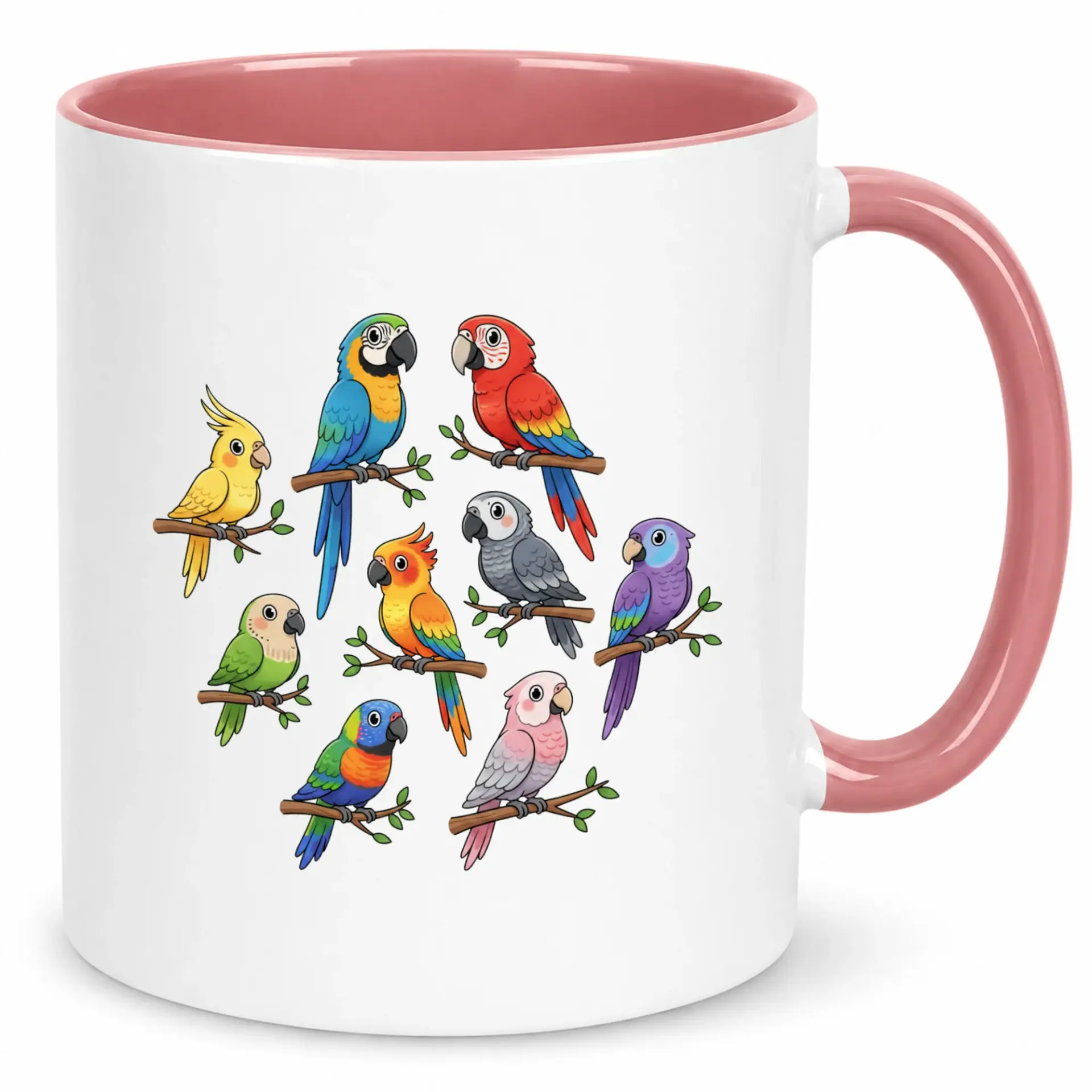 Colorful Parrot Bird Lover Ceramic Coffee Mug - Vibrant Macaw Cockatiel Conure Finch Drinkware Cup for Home Office Gift