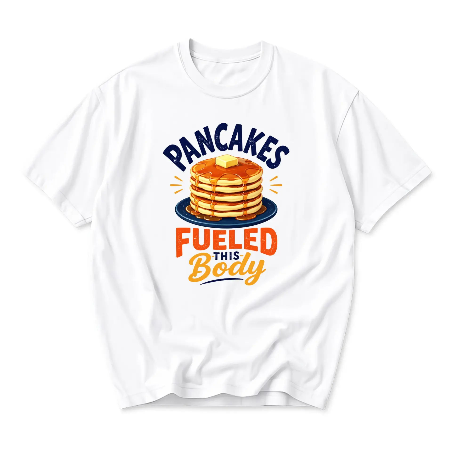 Funny Shirt Pancakes Fueled This Body Graphic Tee Breakfast Food Lover