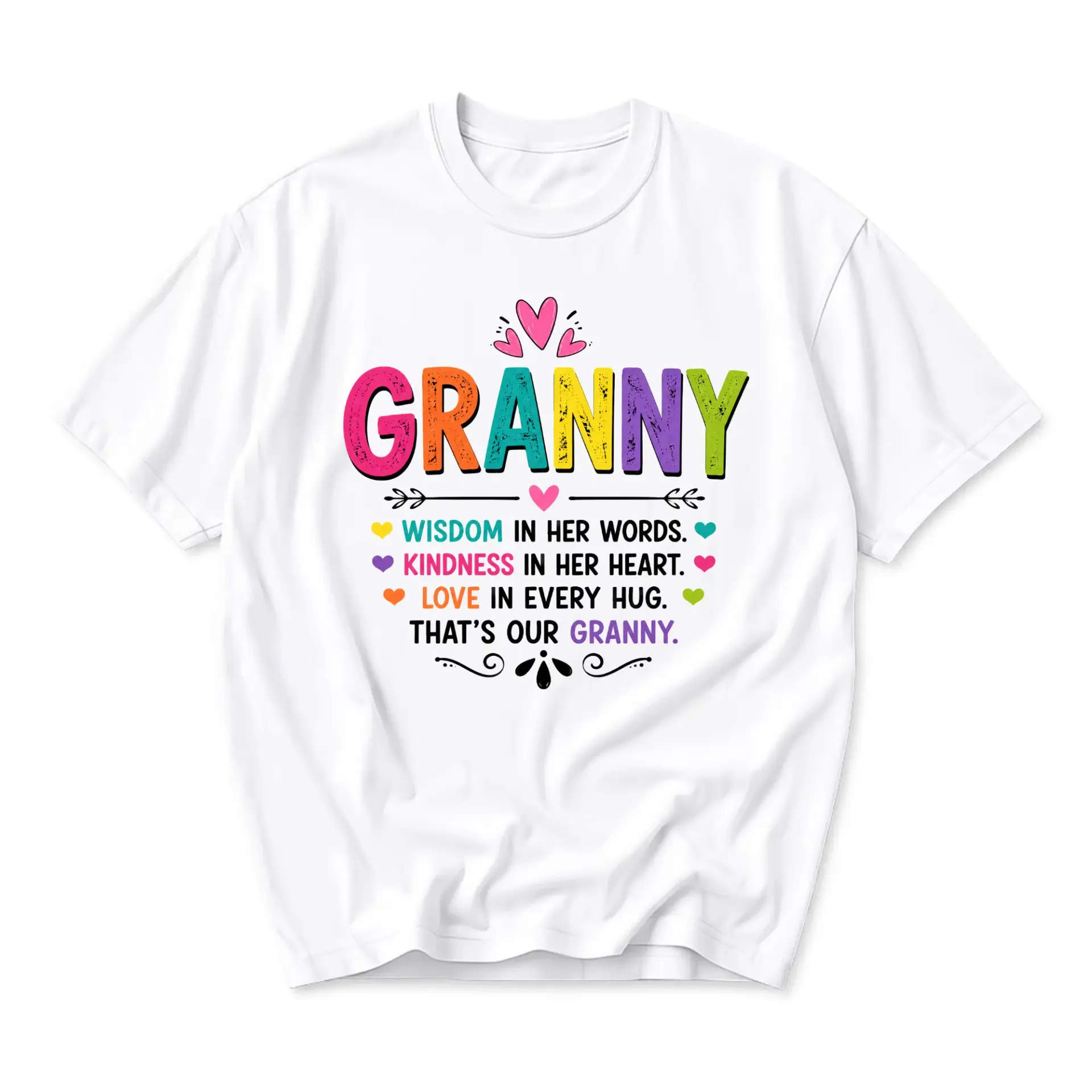 Graphic Tee Granny Wisdom Kindness Heart Love Unisex Casual Short Sleeve
