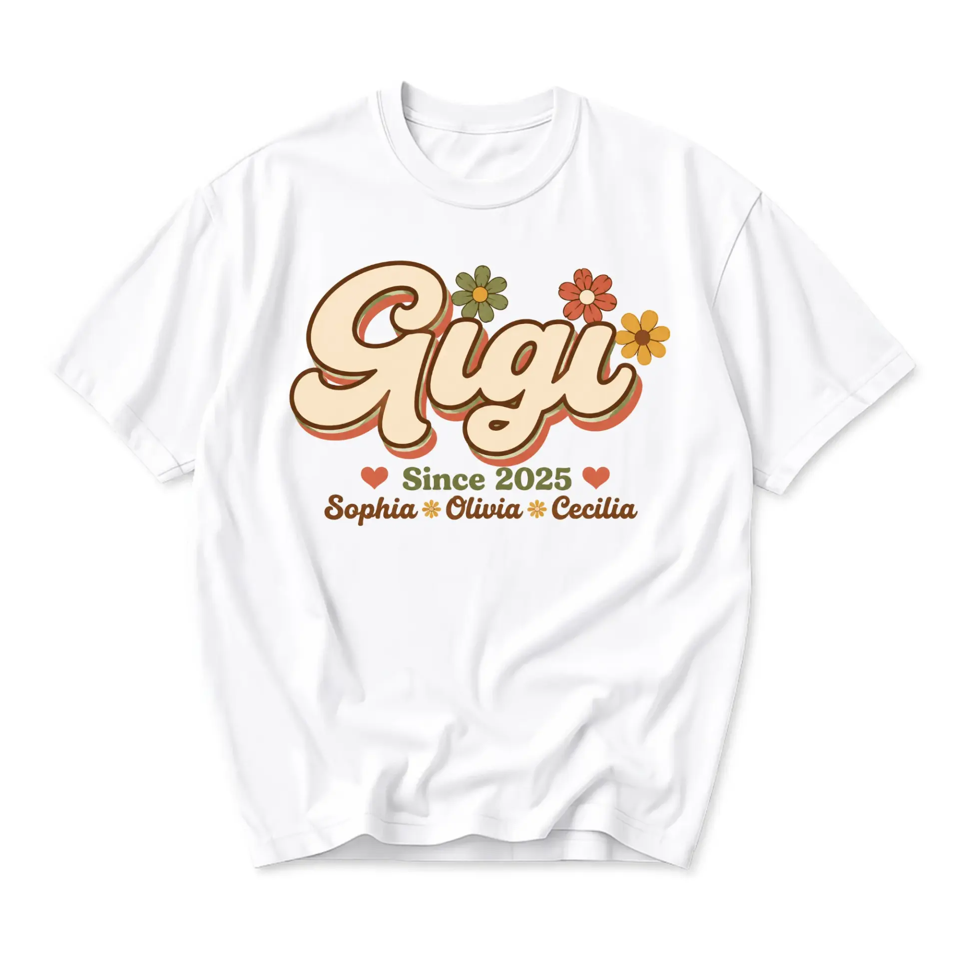 Graphic Tee Retro Floral Gigi Since 2025 Personalized Style Unisex Crew Neck Short Sleeve Casual Cotton Blend Shirt