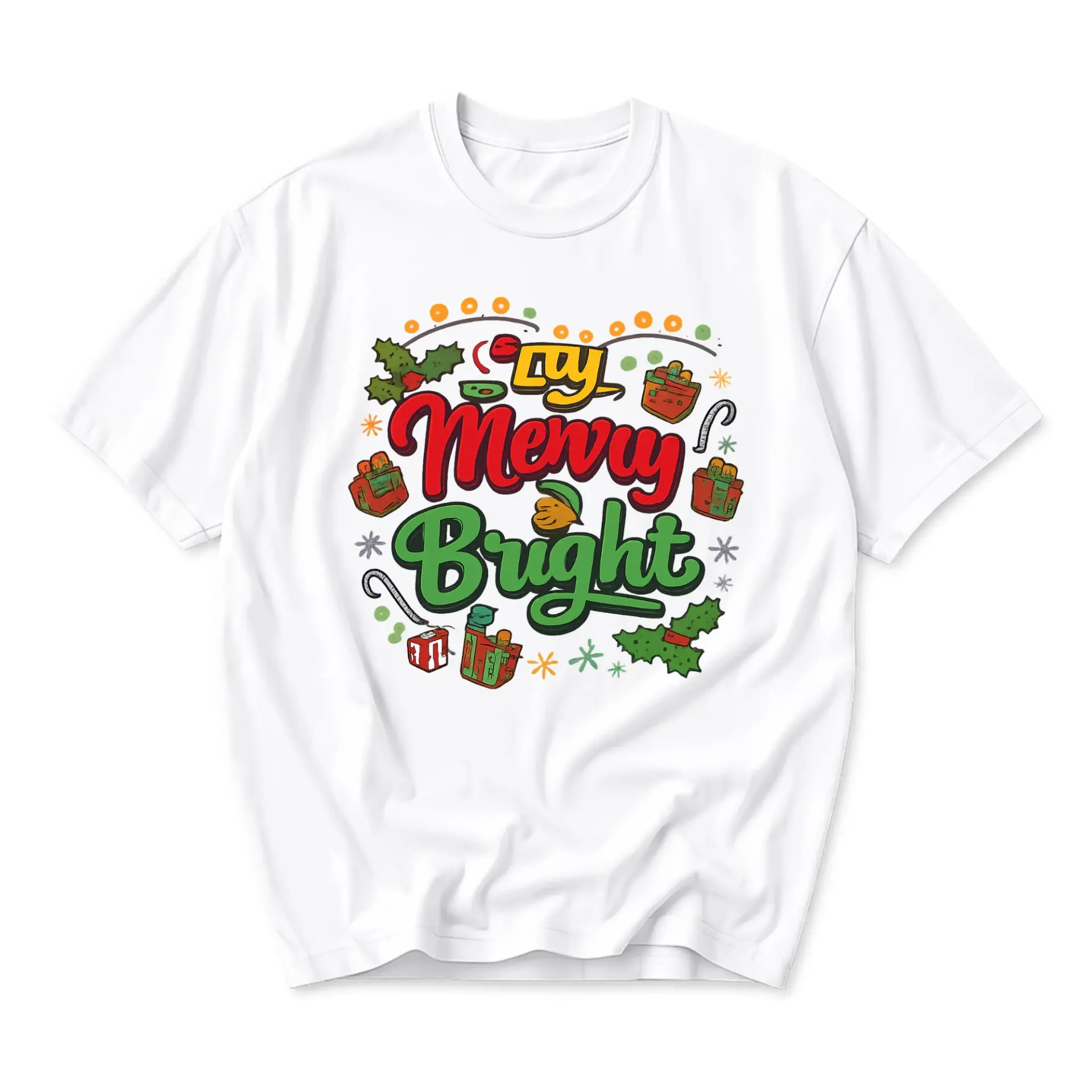 Funny Shirt Merry Bright Graphic Tee Seasonal Holiday Unisex Crew Neck