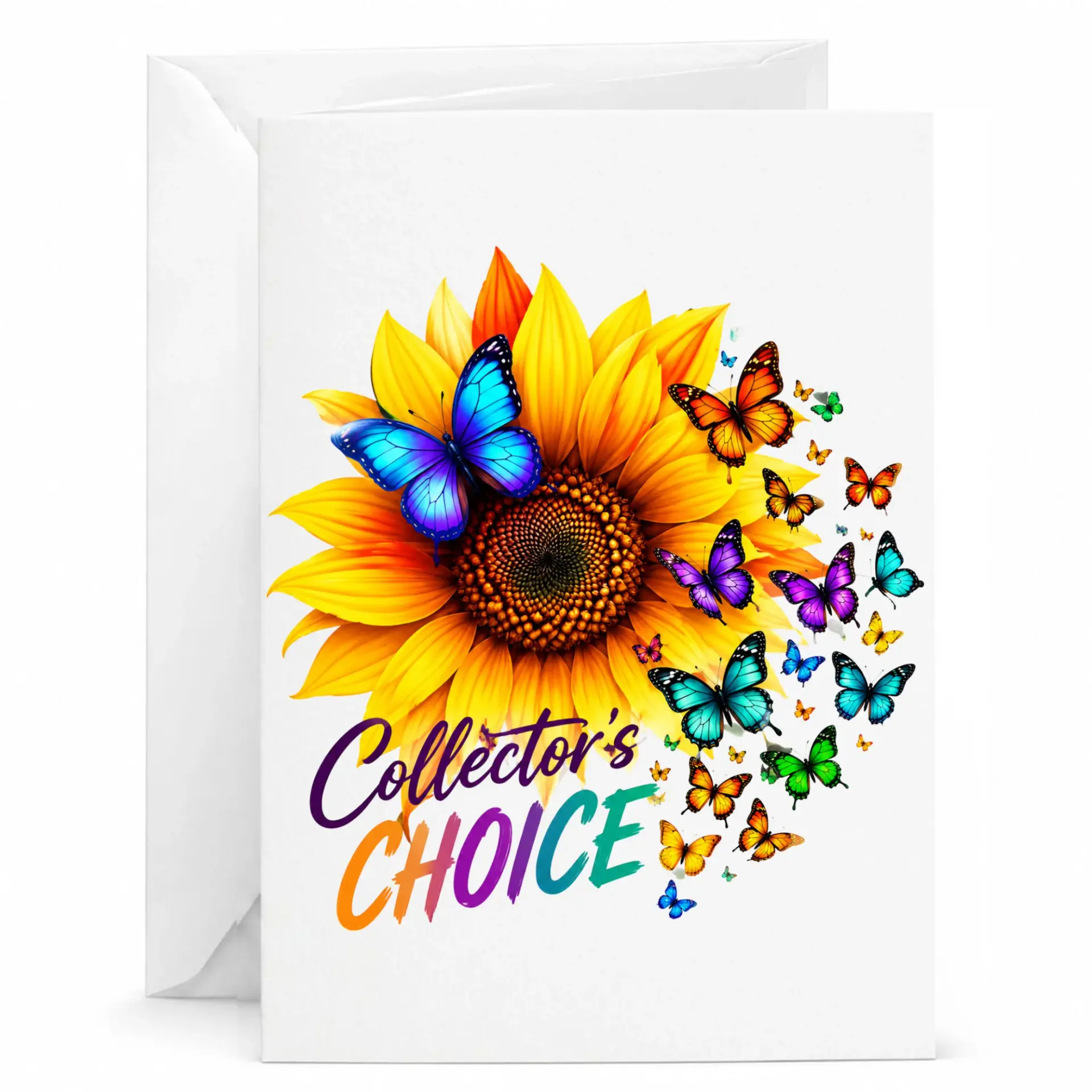 Greeting Card Collector's Choice Sunflower and Vibrant Butterfly Design Art Print Stationery for Personal Messages