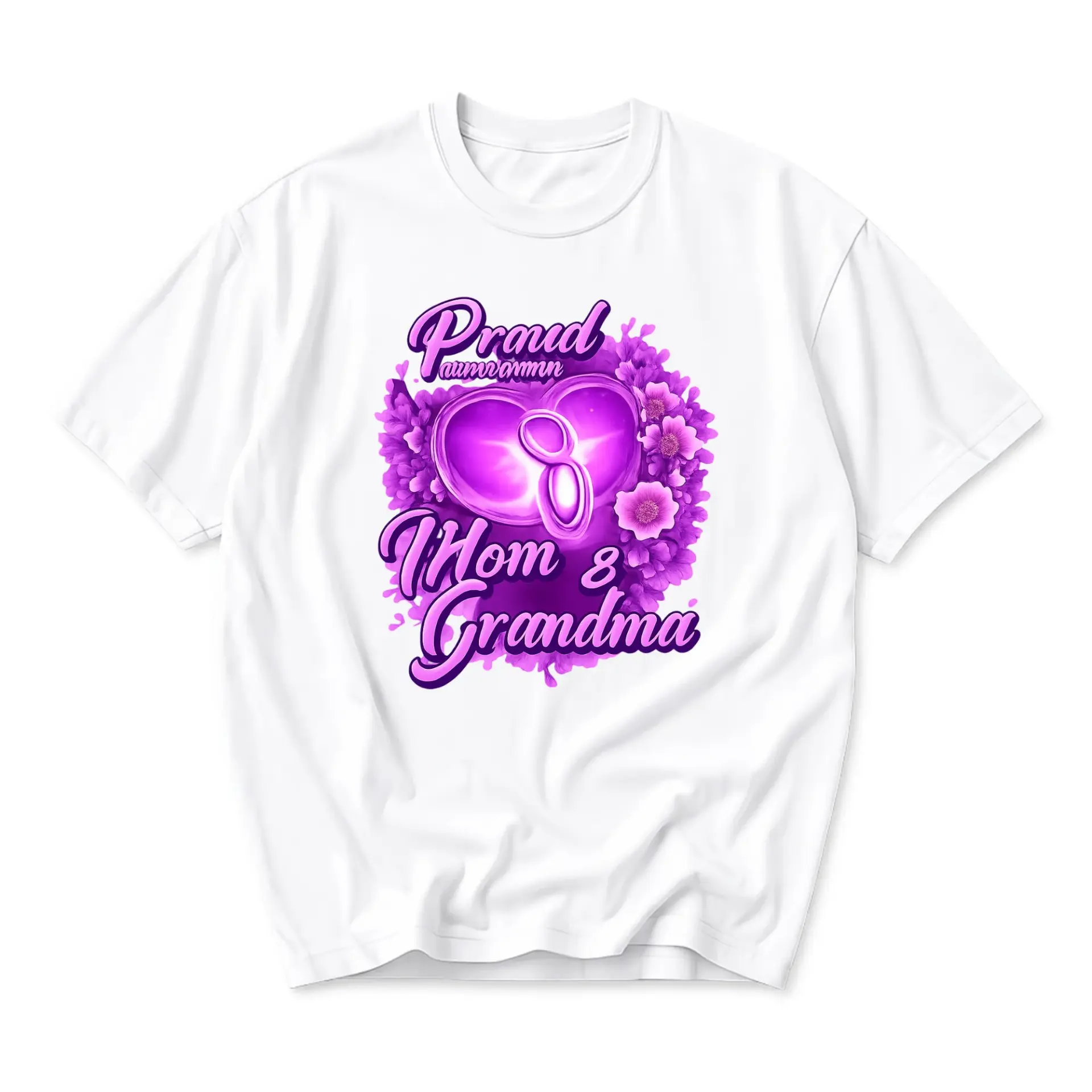 Funny Shirt Proud Mom and Grandma Graphic Tee Floral Heart Illustration