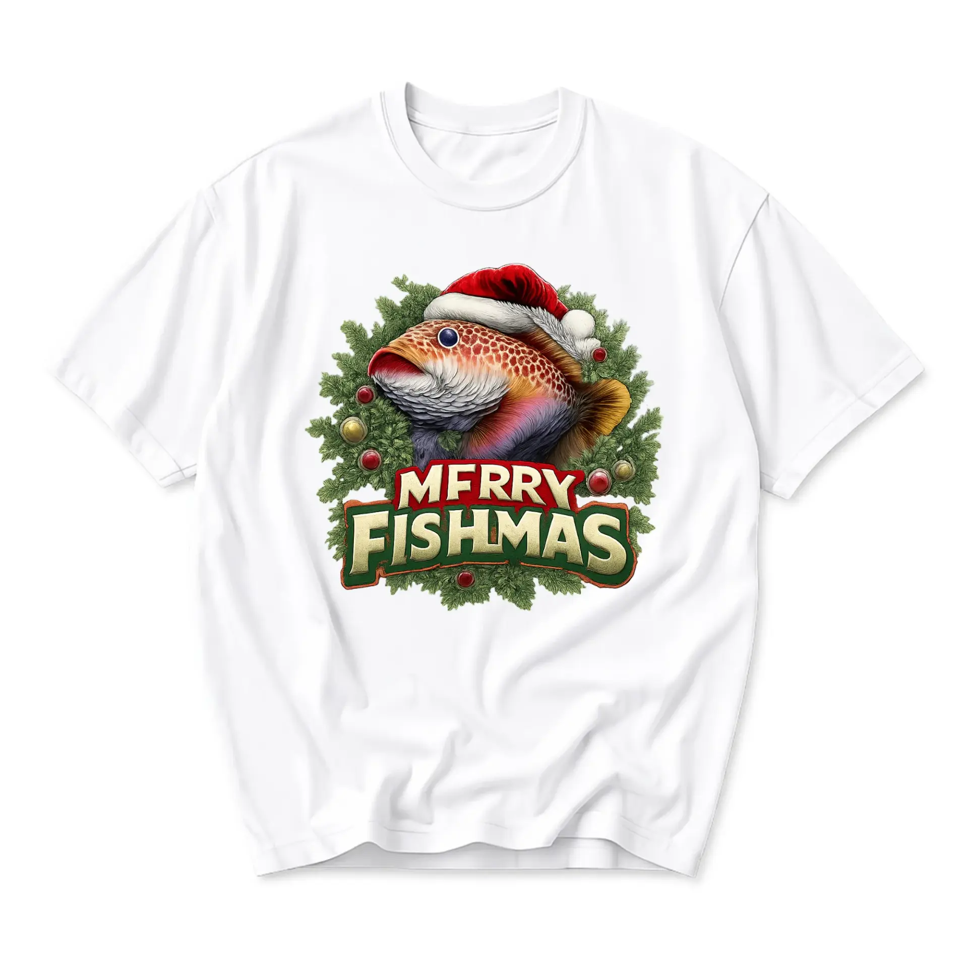 Funny Shirt Merry Fishmas Holiday Graphic Tee Unisex Casual Apparel for Fishing Enthusiasts and Festive Seasons