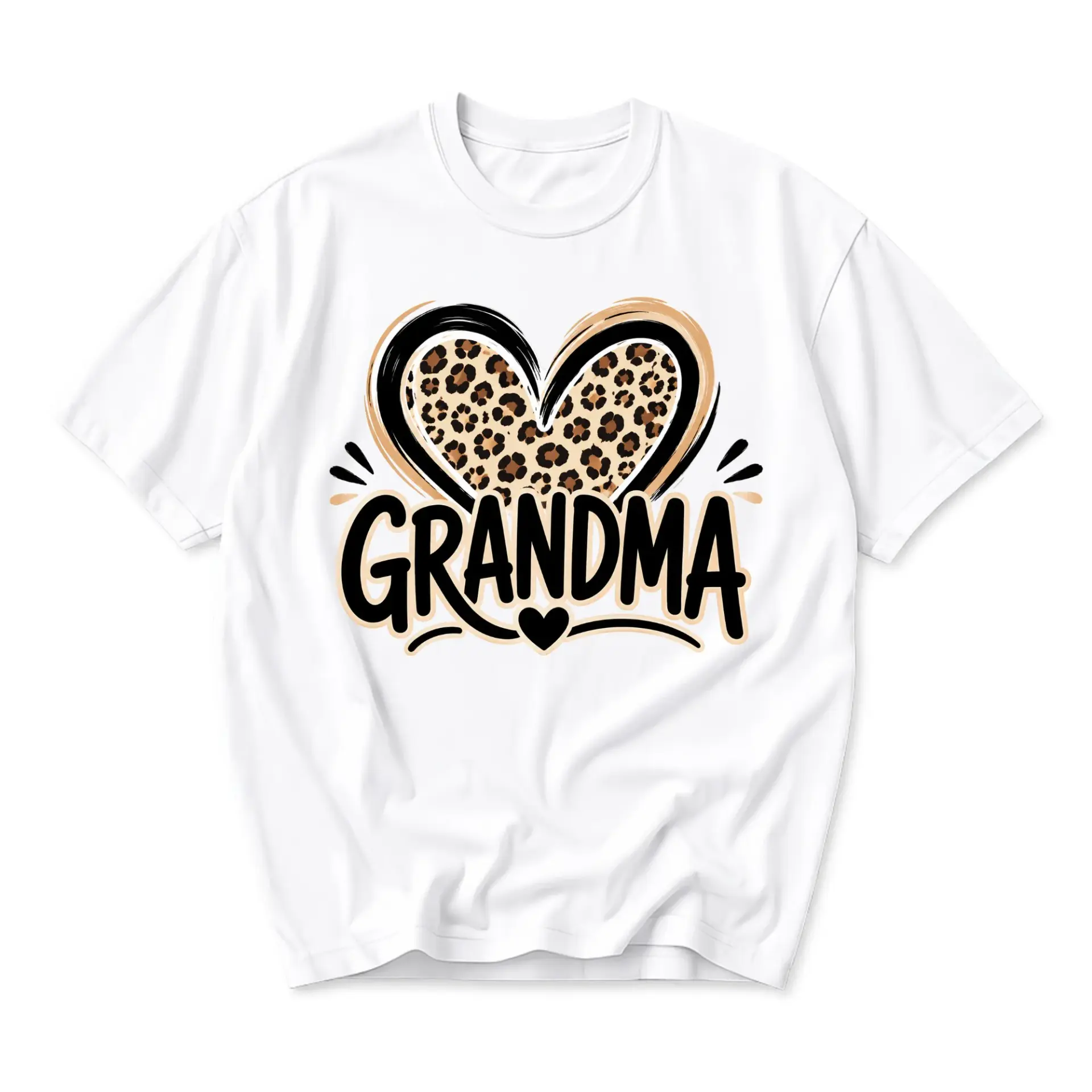 Graphic Tee Grandma Heart Leopard Print Unisex Casual Crew Neck T-Shirt