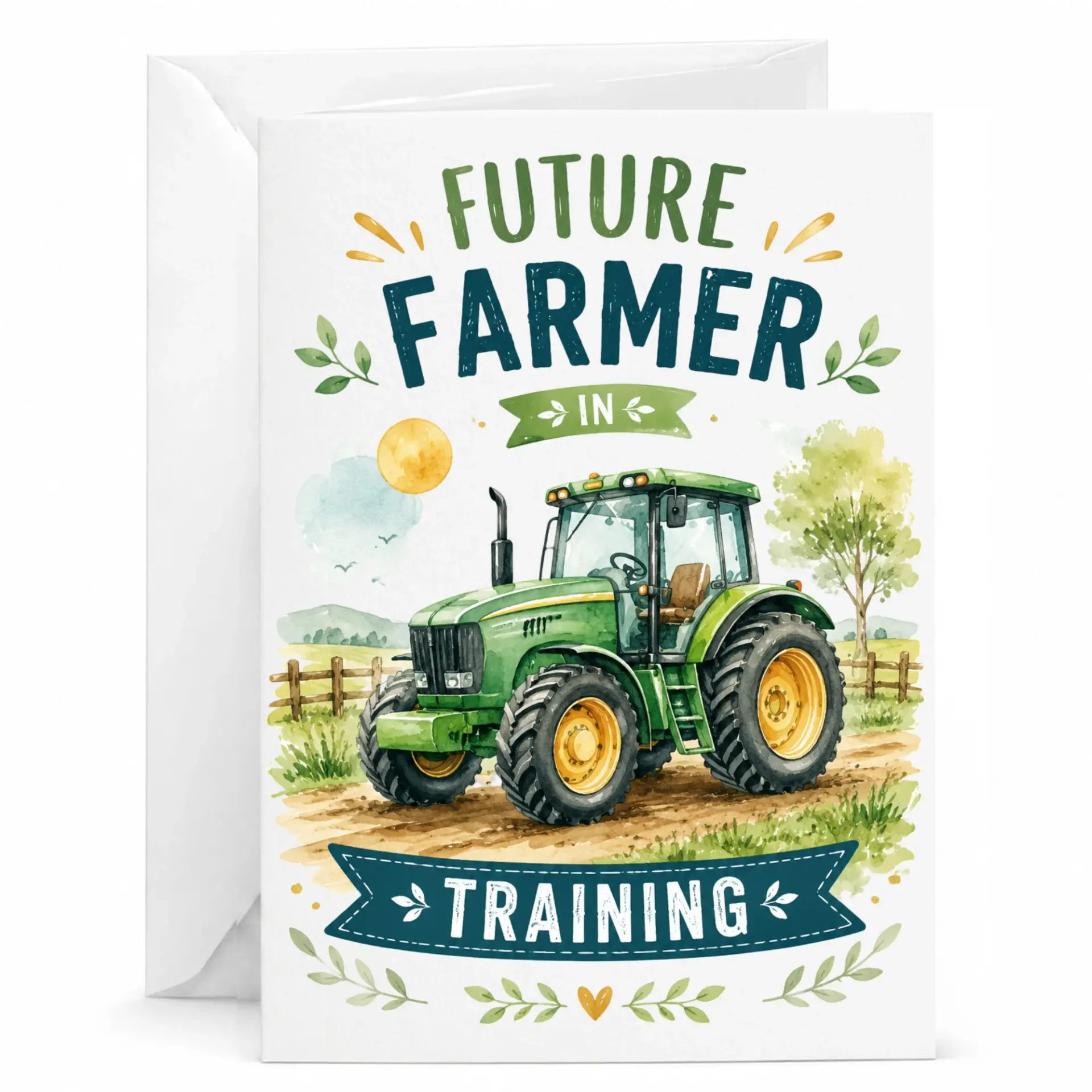 Future Farmer in Training Greeting Card, Agricultural Tractor Themed Stationery for Birthdays and Special Occasions
