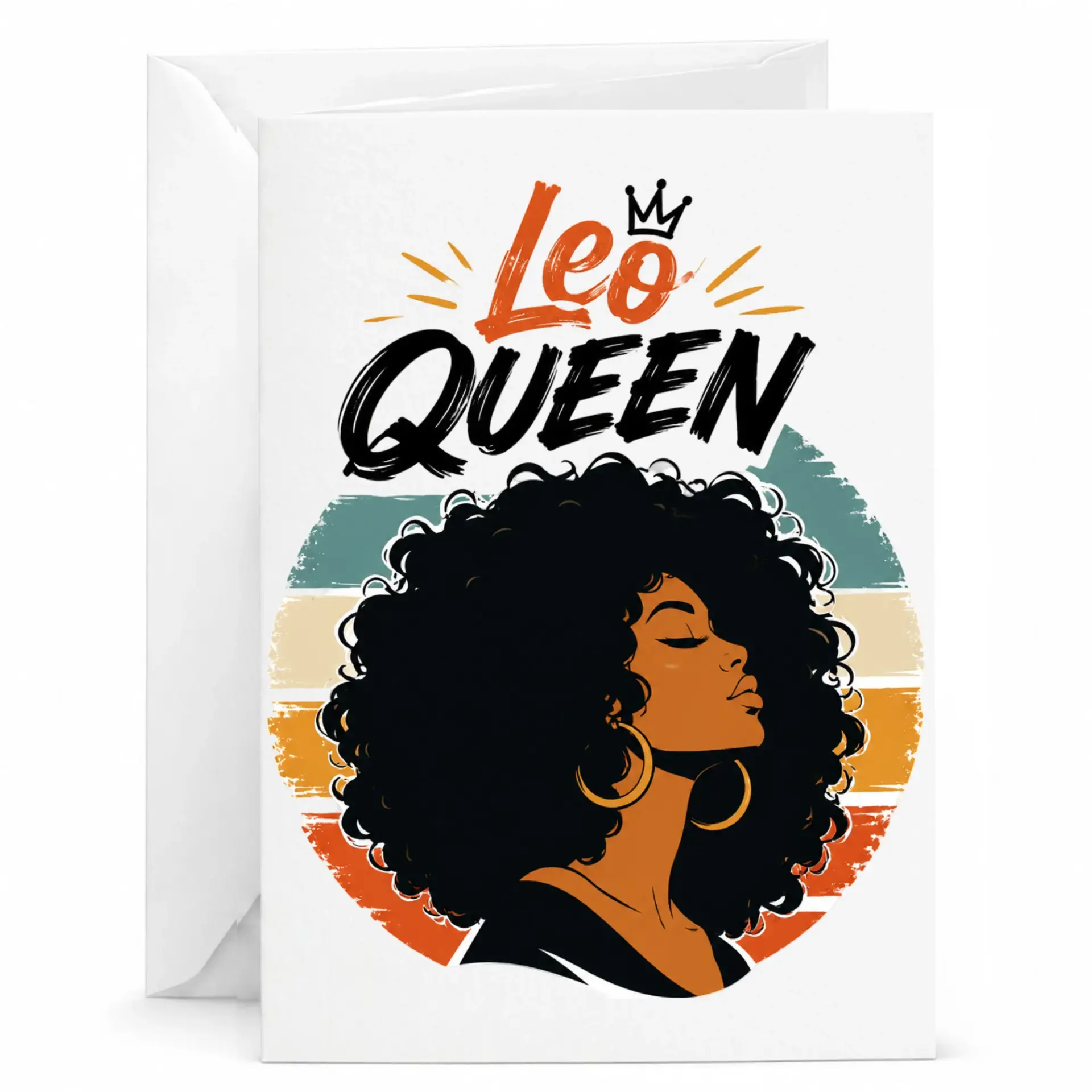 Greeting Card Leo Queen Astrology Design Printed Folded Stationery for Birthday Celebration or Personal Message