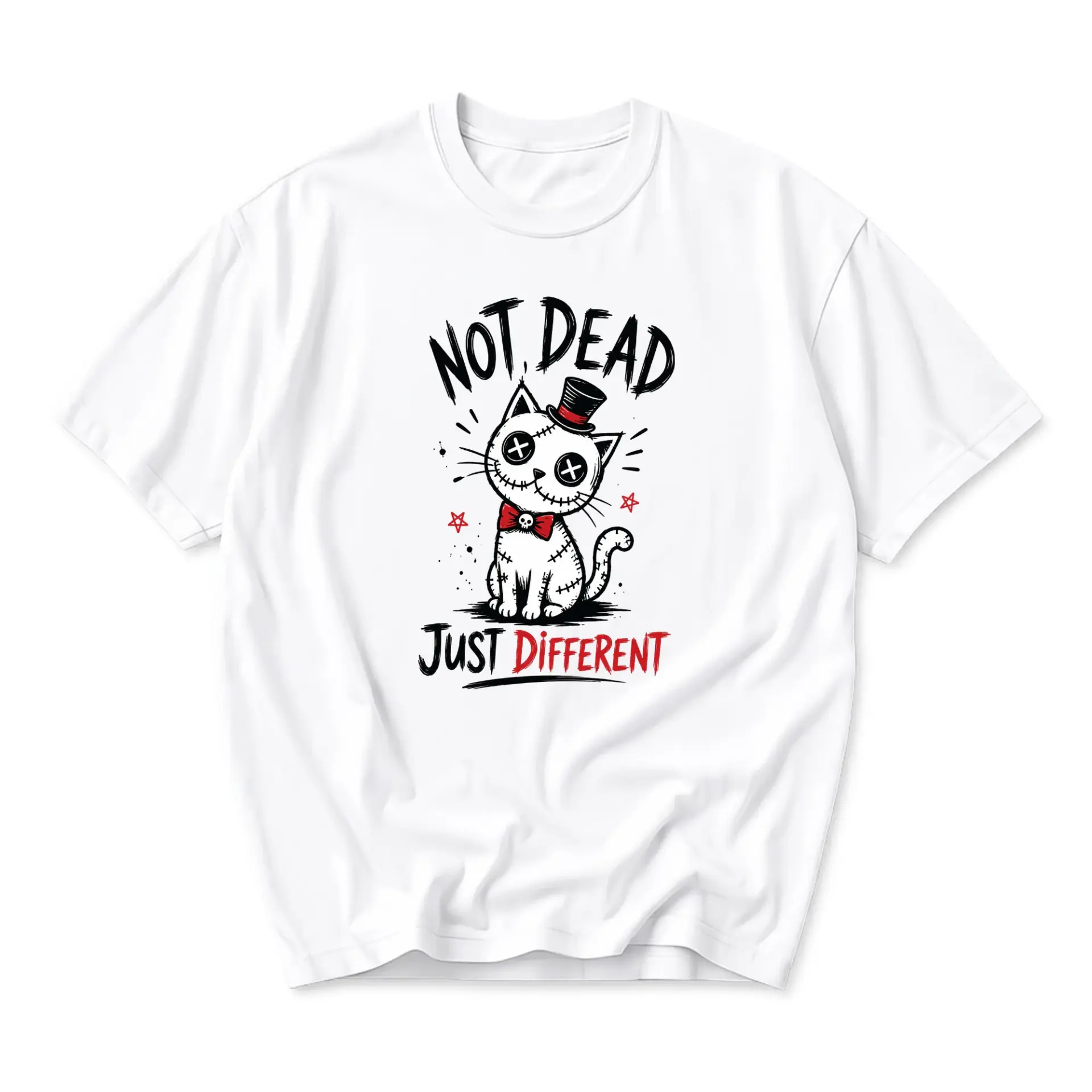 Funny Shirt Not Dead Just Different Voodoo Doll Cat Graphic Tee Unisex Casual Short Sleeve Crew Neck Cotton Blend