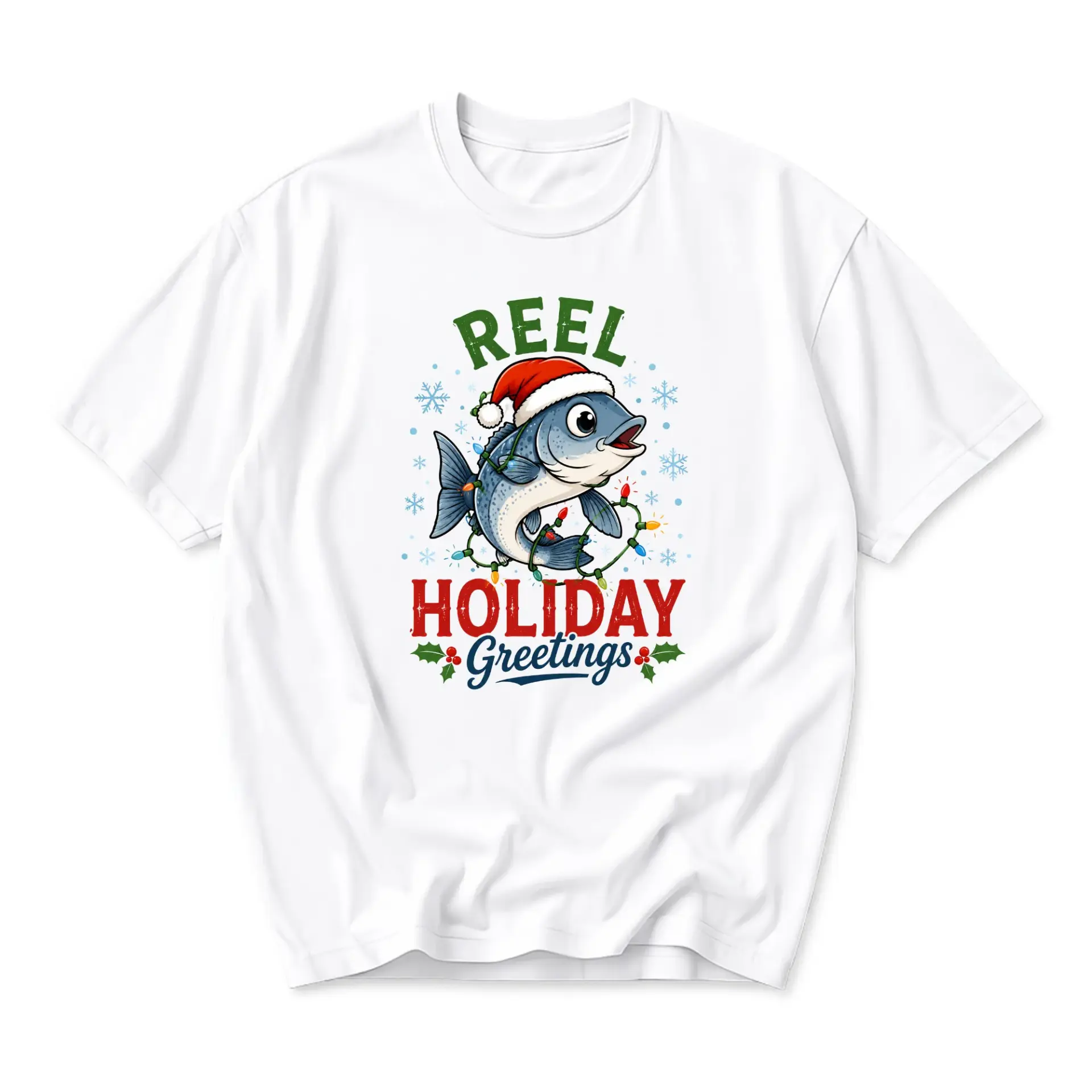 Funny Shirt Reel Holiday Greetings Graphic Tee Cute Christmas Fish Unisex