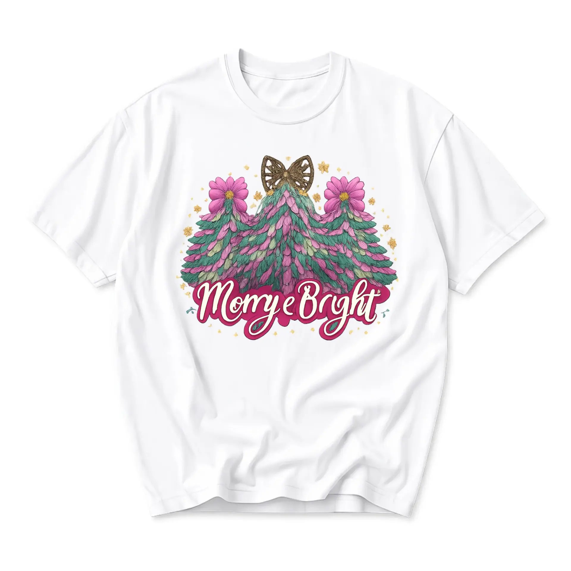 Graphic Tee Merry and Bright Botanical Holiday Print Casual Unisex Crew