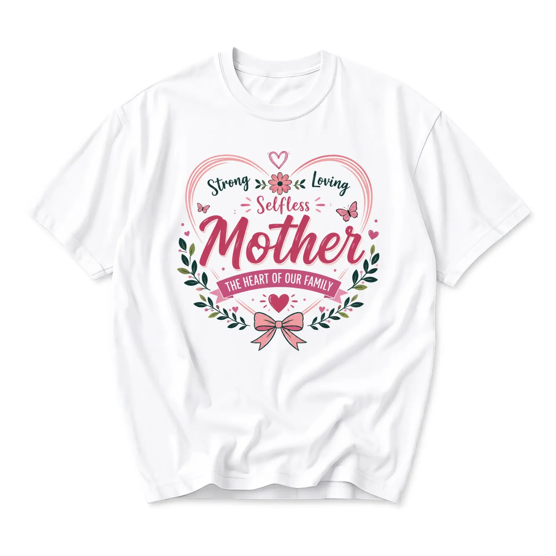 Graphic Tee Strong Loving Selfless Mother Heart Design Unisex Crew Neck Short Sleeve Shirt for Casual Everyday Wear
