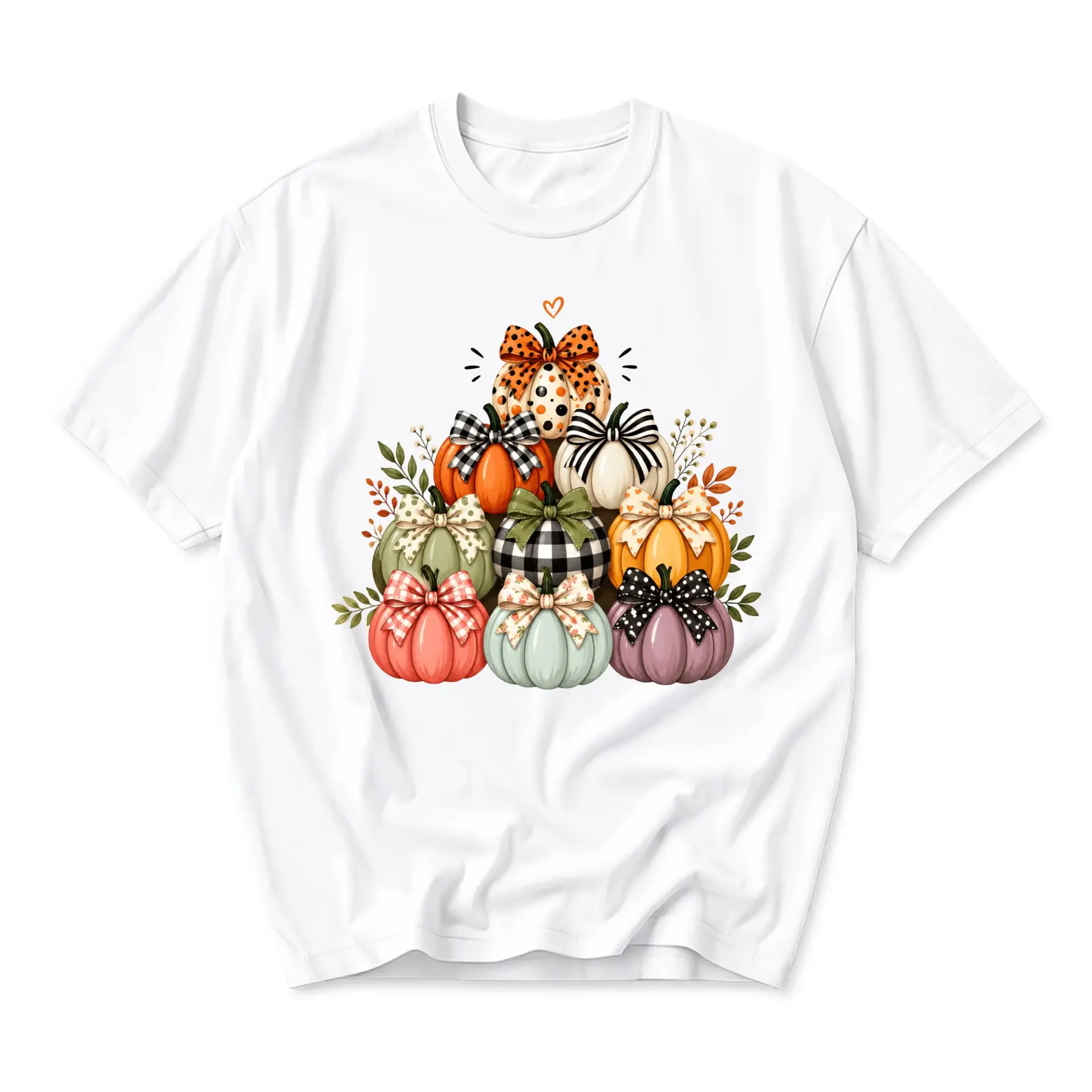 Graphic Tee Pumpkin Stack Fall Shirt Autumn Theme Unisex Crew Neck Short Sleeve Cotton Blend Apparel for Seasonal Style
