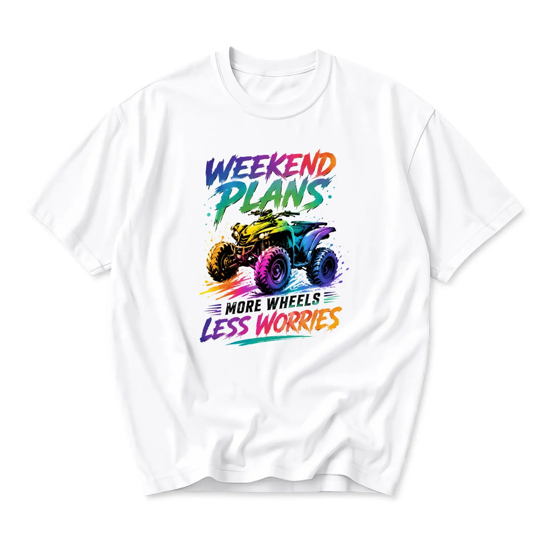 Graphic Tee Weekend Plans More Wheels Less Worries Funny Off Road Atv Unisex Crew Neck Casual Cotton Blend Shirt